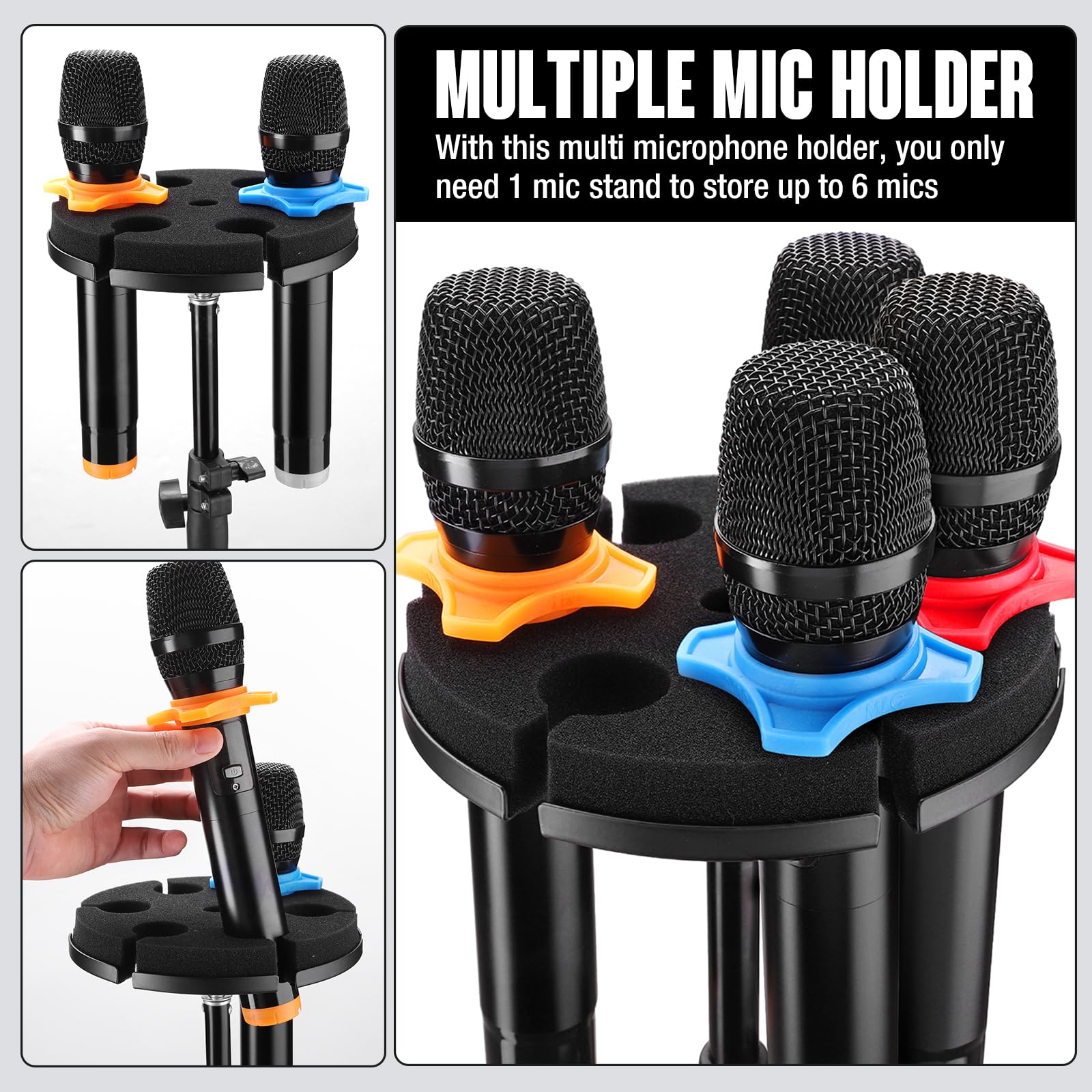 Facmogu Mic Holder for Stand, Mic Organizer Holds Up to 6 Handheld Mics