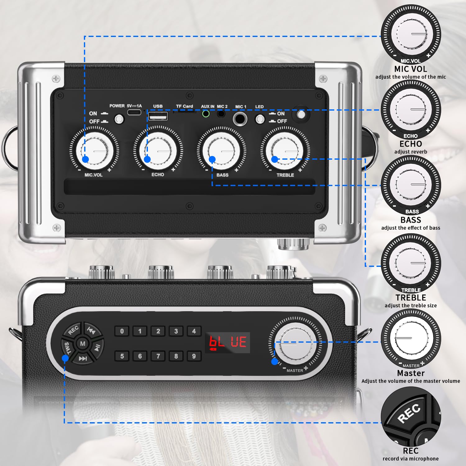 Portable Karaoke Machine Set with 2 Wireless Microphones for Adults & Kids