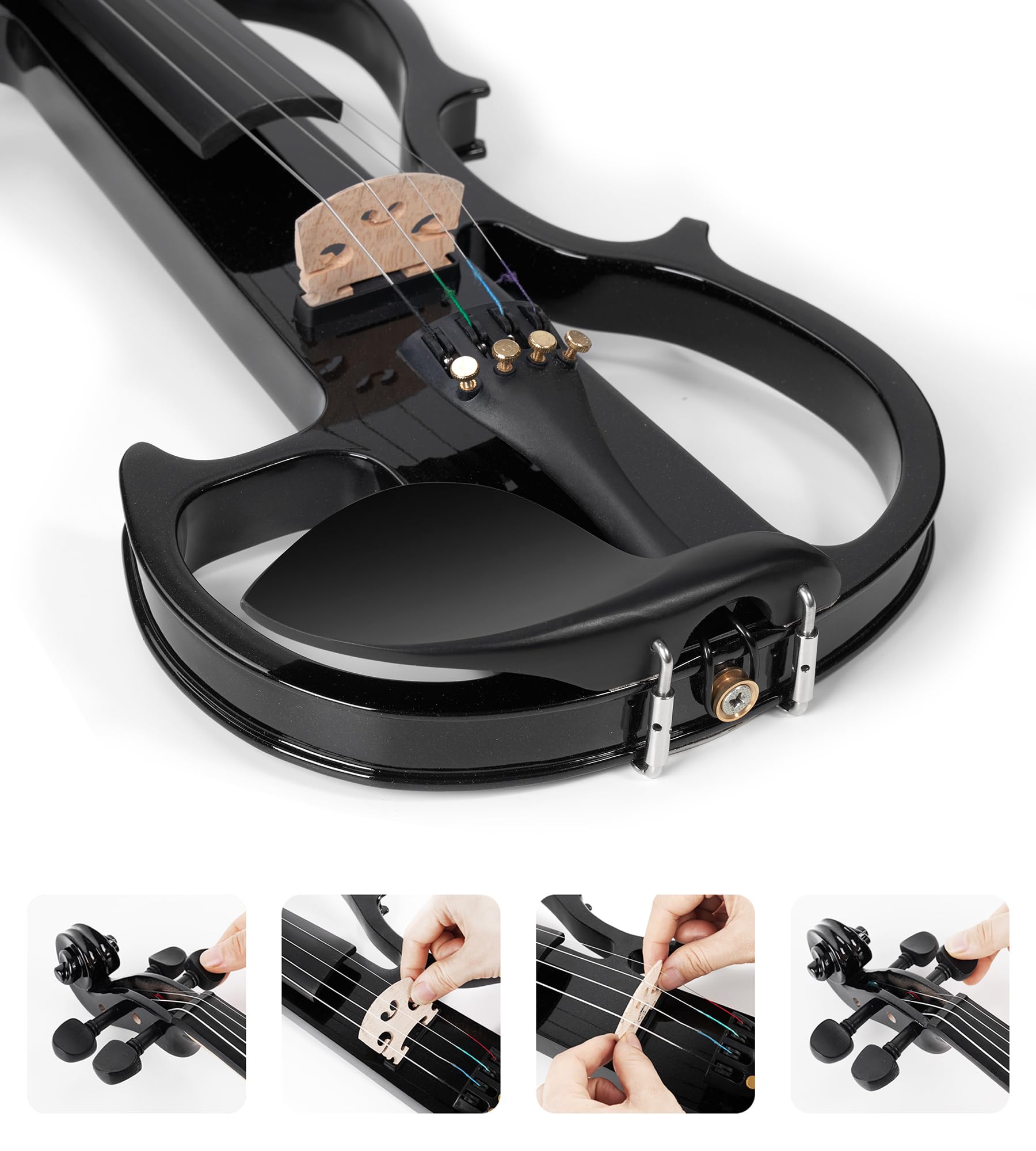 Vangoa Electric Violin 4/4 Full Size Silent Electronic Violin Fiddle, Black