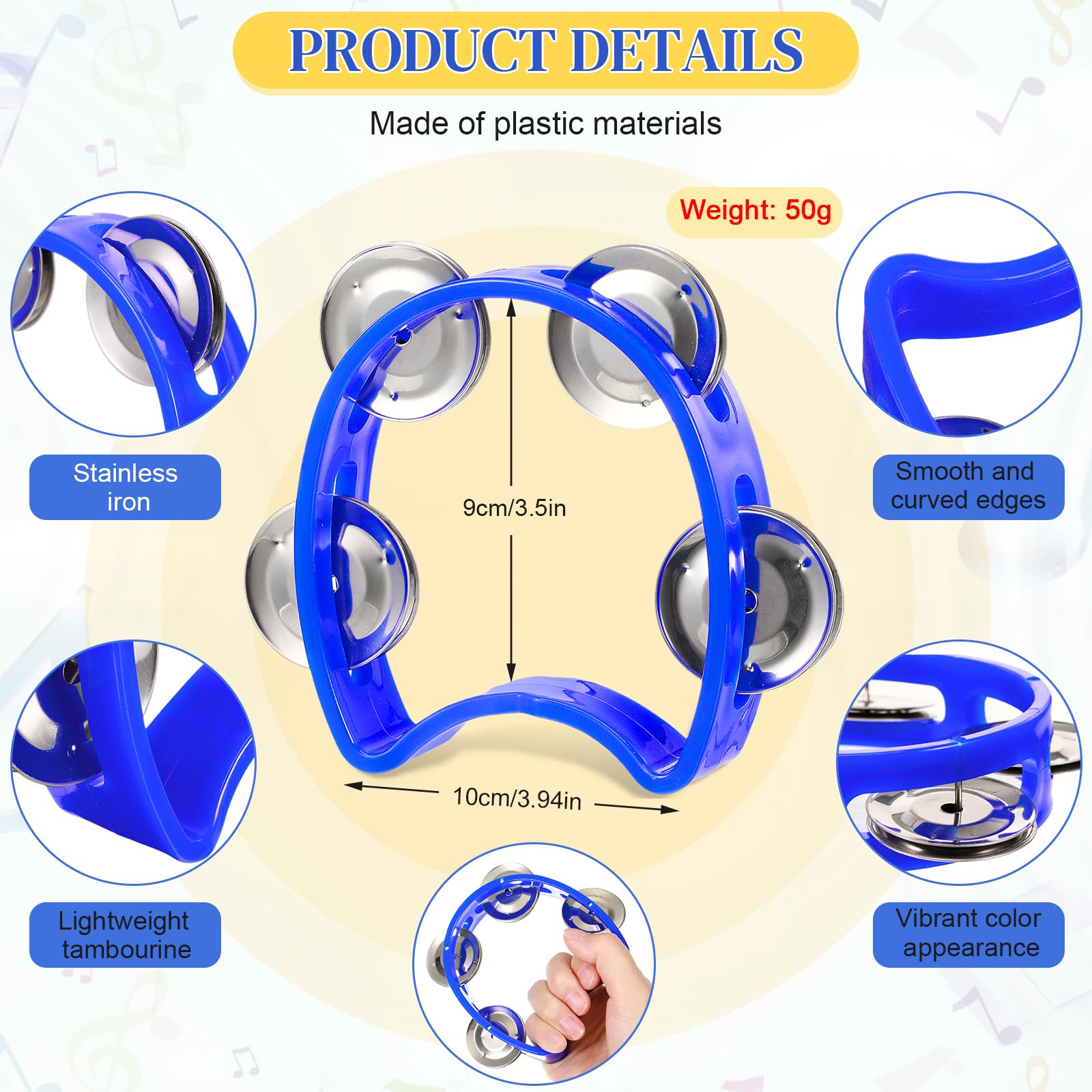 Lukmaa 12 Pcs Plastic Percussion Tambourine with 4 Bells Rhythm Musical Instruments for Adults Hand Tambourine Hand Held Percussion Drum for Party Kindergarten Family School Supplies (Blue)