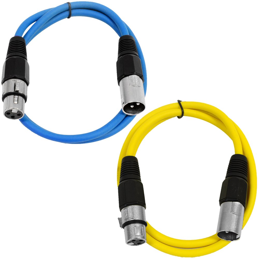 Seismic Audio – SAXLX-2-2 Pack of 2′ XLR Male to XLR Female Patch Cables – Balanced – 2 Foot Patch Cord – Blue and Yellow