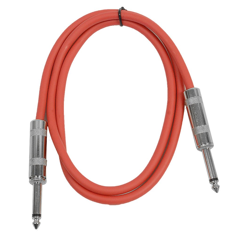 Seismic Audio Speakers Guitar Cables, TS ¼” Guitar Cables, Red, 3 Feet