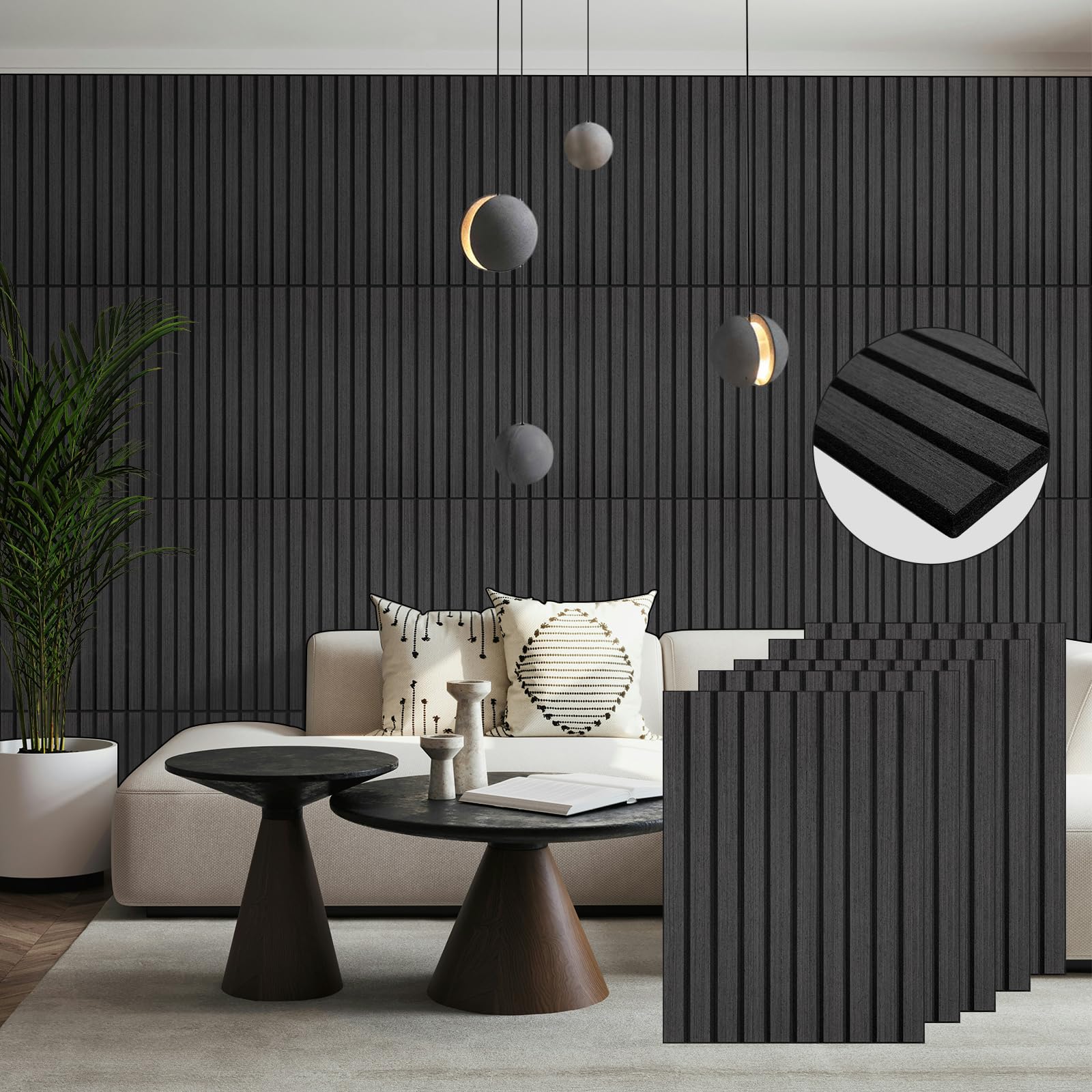 WalDecoo Black Acoustic Panels, 12 Pack Self-Adhesive Sound Absorbing Tiles