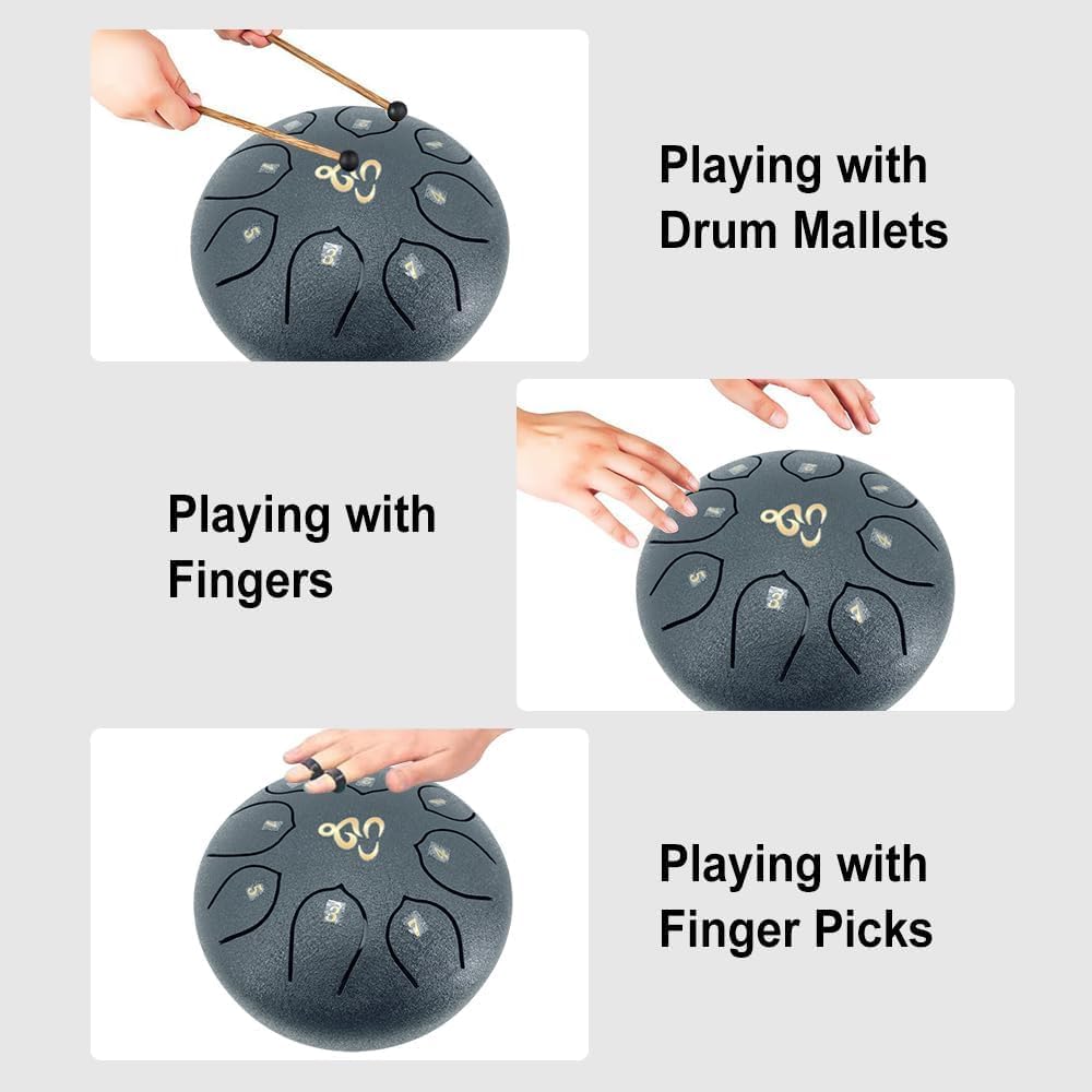 ModouString Steel Tongue Drum 6 Inches 8 Notes, Rain Drum for Outside with Music Book, Drum Mallets Meditation Rain Chime, Musical Instruments for Family, Friends