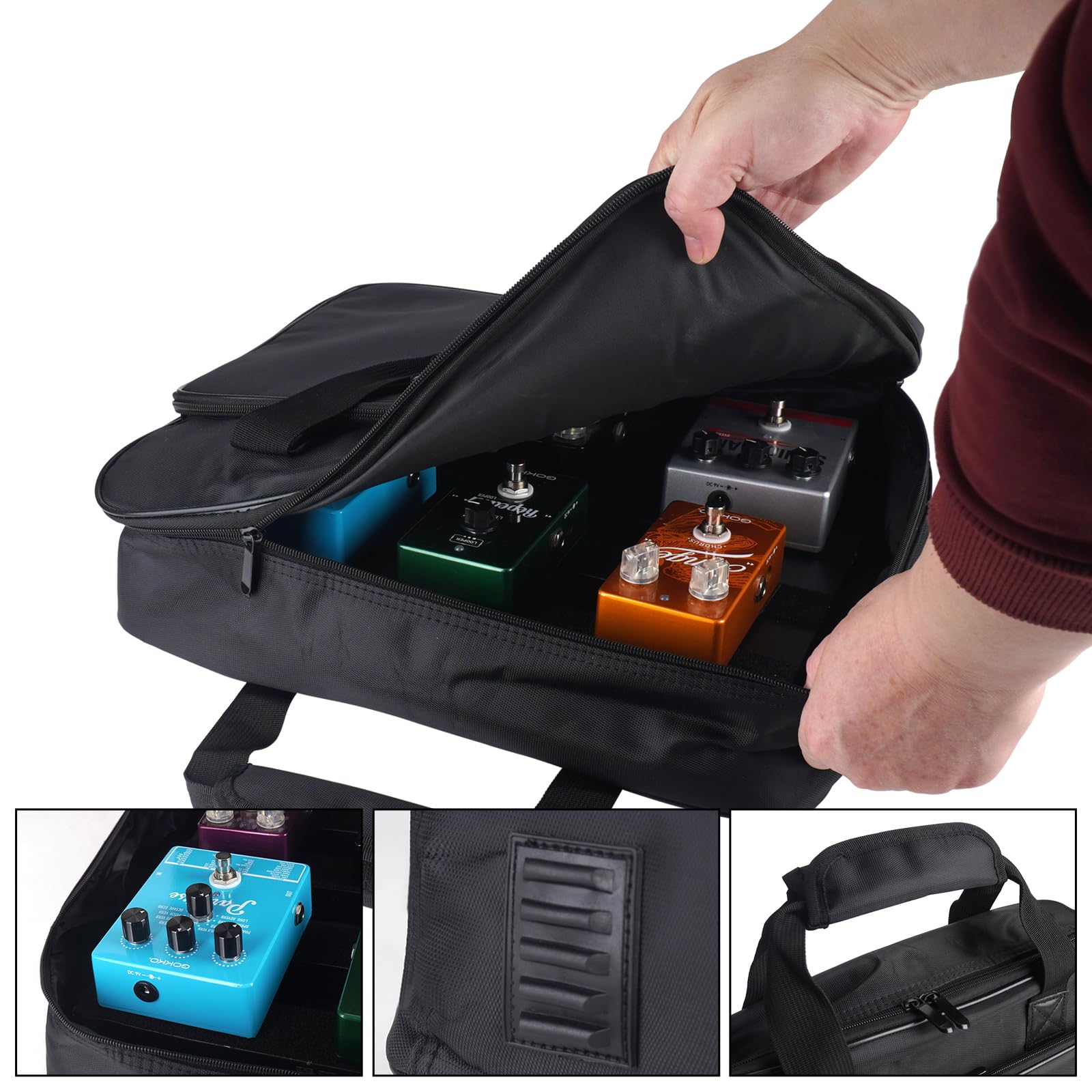 GOKKO Guitar Pedal Board 14″ x 10.6″ Aluminum Alloy Pedalboard with Case