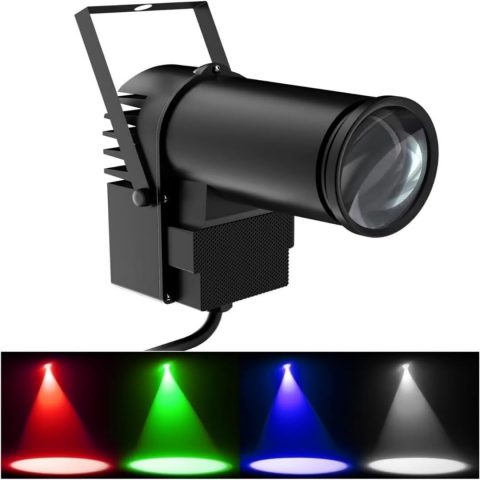 U`King Led Pinspot Light,Pinspot Light for Disco Ball 10W RGBW Bright Mirror Stage Spotlight Ball Beam 512DMX Manual Pin Spot Light Decorations for Wedding Club DJ Party Children’s Theater Shows-1PC