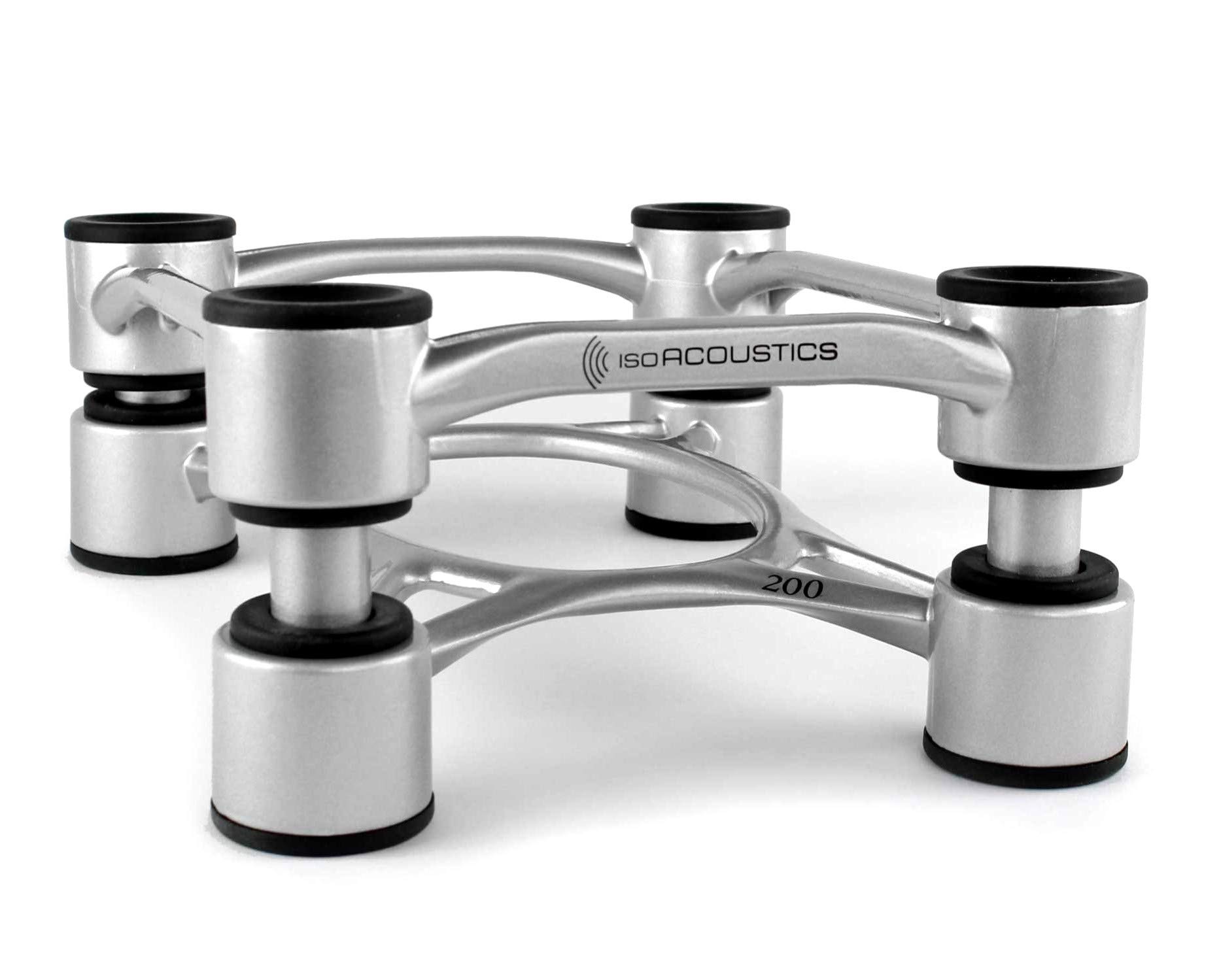 IsoAcoustics Aperta Series Isolation Speaker Stands with Tilt Adjustment: Aperta200 (7.8″ x 10″) Silver Pair