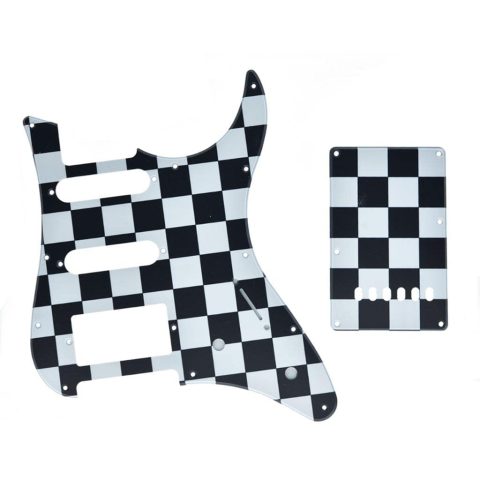 KAISH Guitar HSS Pickguard and Tremolo Trem Cover Back Plate fits Yamaha PACIFICA Guitar Black/White Grid