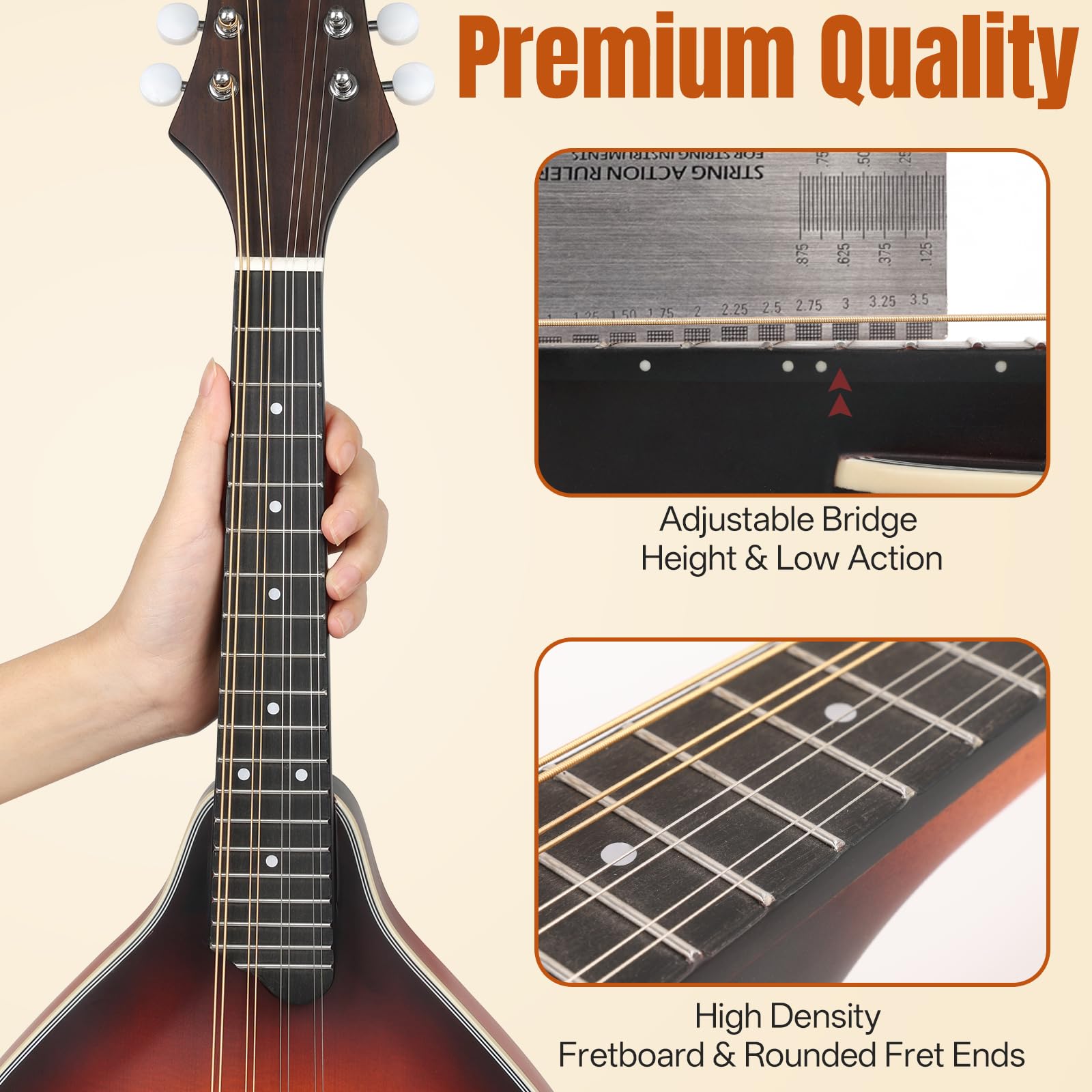 Mandolin Musical Instrument A Style, Acoustic Mandolins Instrument Kit Italian 8 String for Professional Beginners Adults Teens Youth Kids