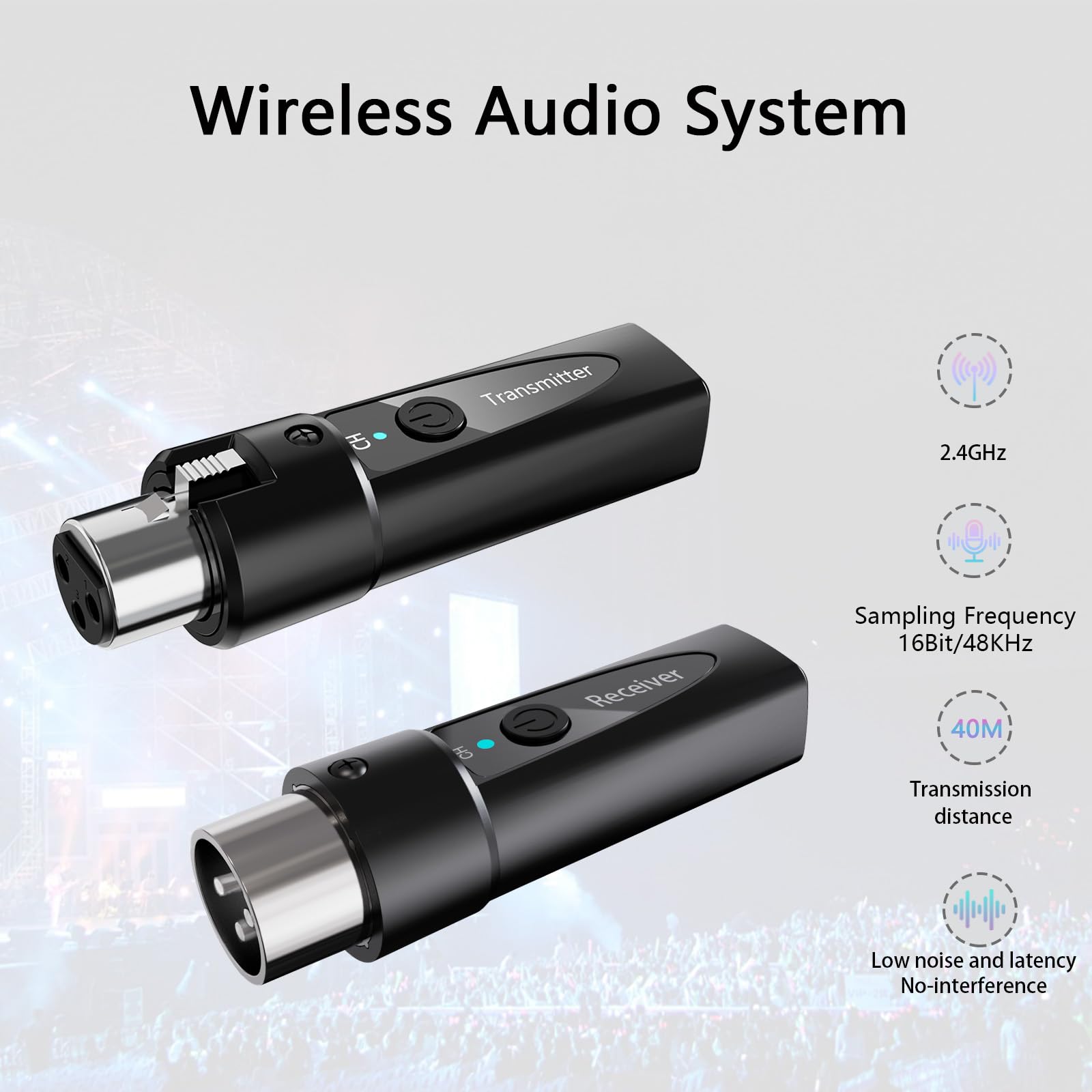 LANLison Wireless XLR Microphone System 1 Transmitter & 1 Receiver 2.4 GHz Digital Wireless Mic Kit for Dynamic & Condenser Mics (Phantom Under 24 V) Ultra-Low Latency, 4 Selectable Channels