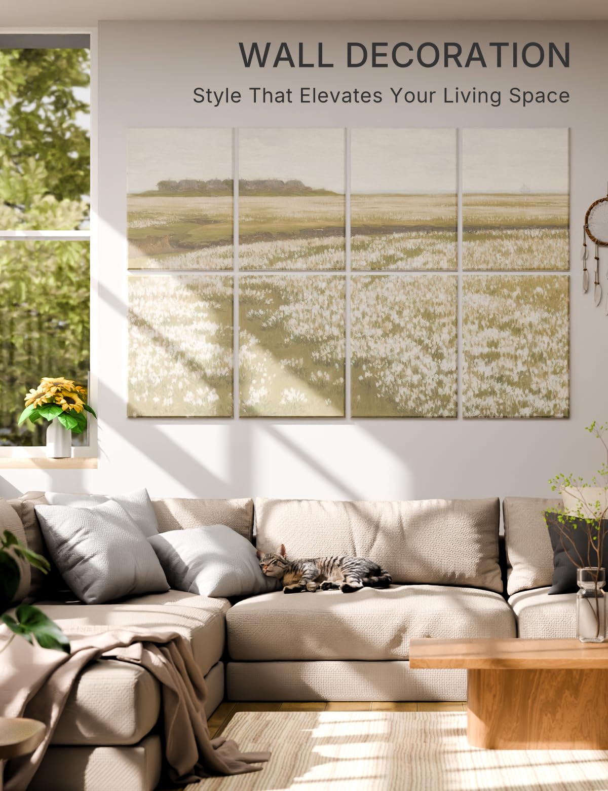 Wall Art Acoustic Panels,47”X31”Sound Absorbing Panels-8-Pack with 50 Adhesive Tabs, Panels for Living Room and Recording Studio, Offices-A Vast Summer Landscape