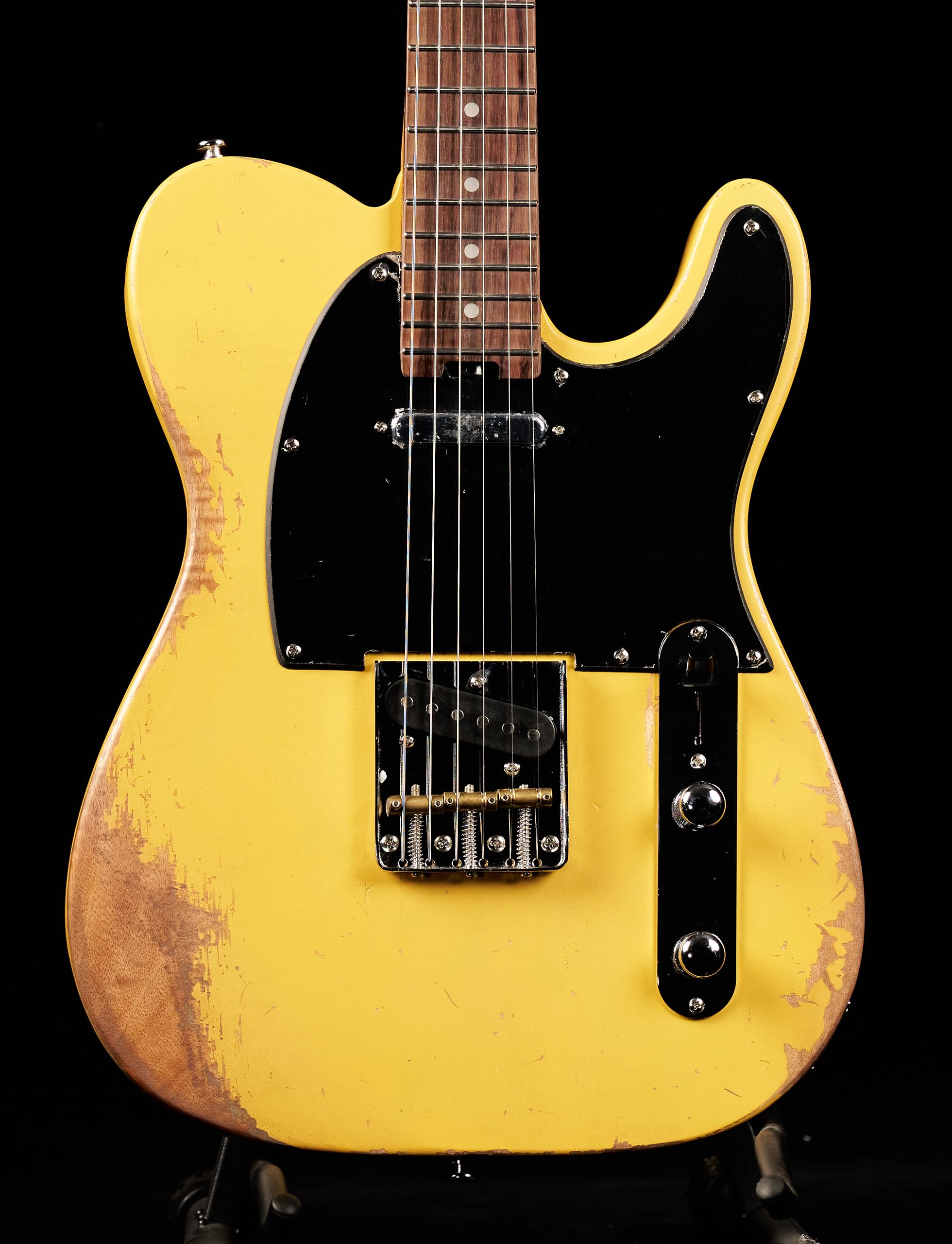 KGD Relic electric guitar mahogany body carbonized maple neck rosewood fretboard 6-string solidbody electric guitar S-S pickupsbrass barrel saddle bridge (Vintage Yellow)