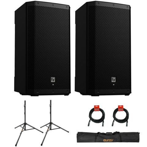 Electro-Voice ZLX-15P-G2 15″ 2-Way 1000W Bluetooth-Enabled Powered Loudspeaker (Pair) Bundle with Auray SS-47S-PB Steel Speaker Stands with Carrying Case and 2X XLR Cable