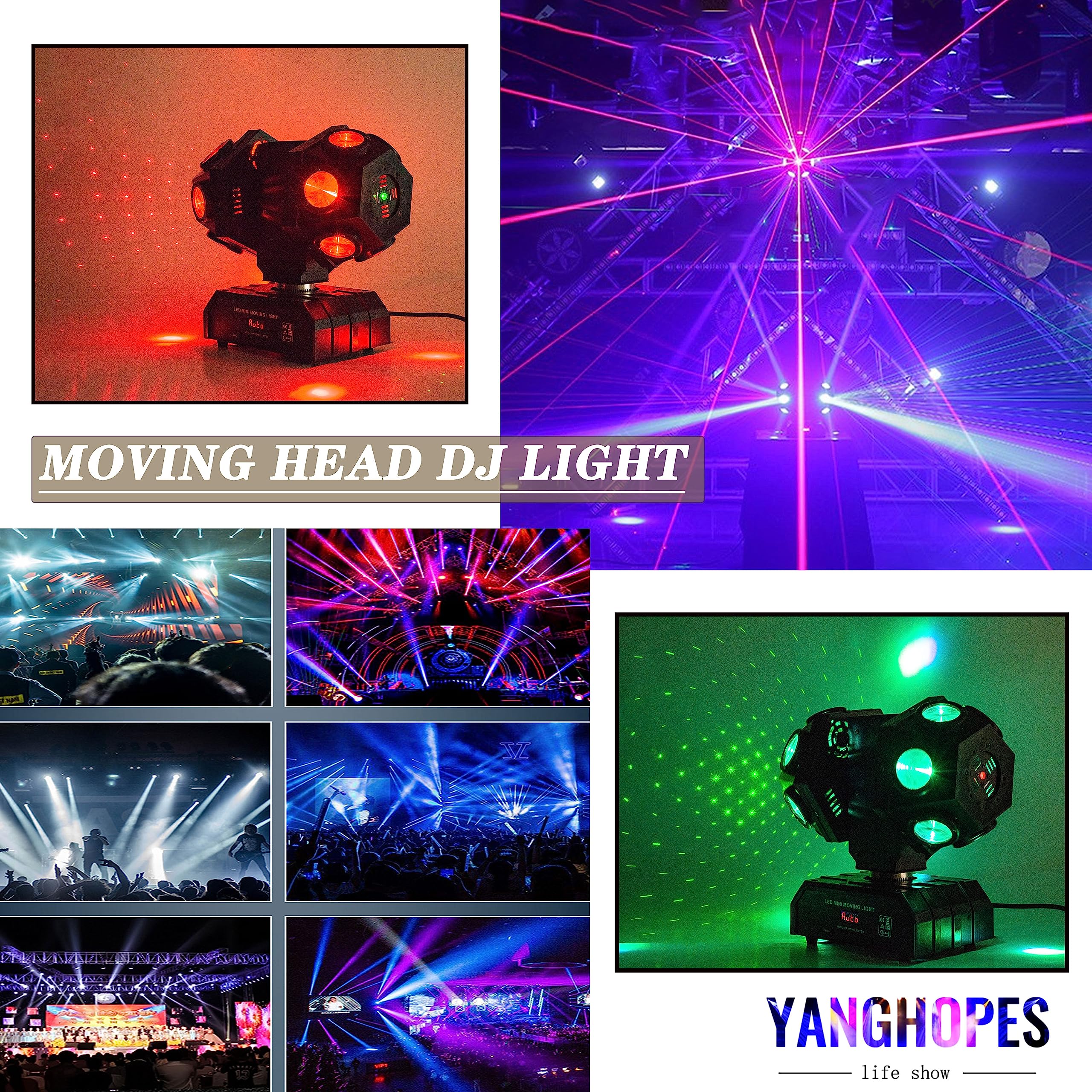 YANGHOPES Moving Head Stage Lights Professional DMX512 DJ Lights Sound Activated for KTV Disco Party Wedding Concert Festival