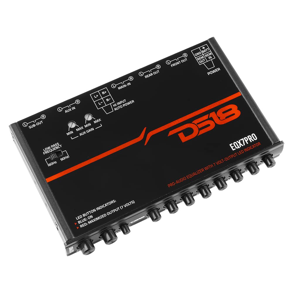 DS18 EQX7PRO High Volt 7-Band Equalizer with High Level Input, Auto Turn On, and High Volt LED Indicator