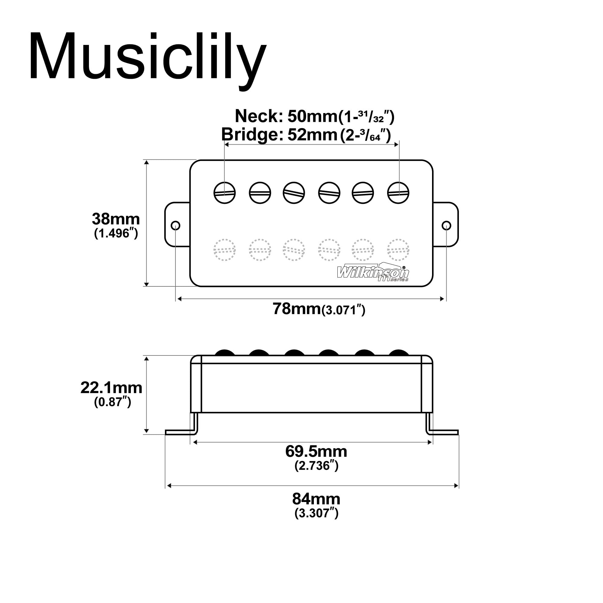 Wilkinson Vintage Tone Alnico 5 Humbucker Pickups Set for Les Paul Style Electric Guitar, Chrome