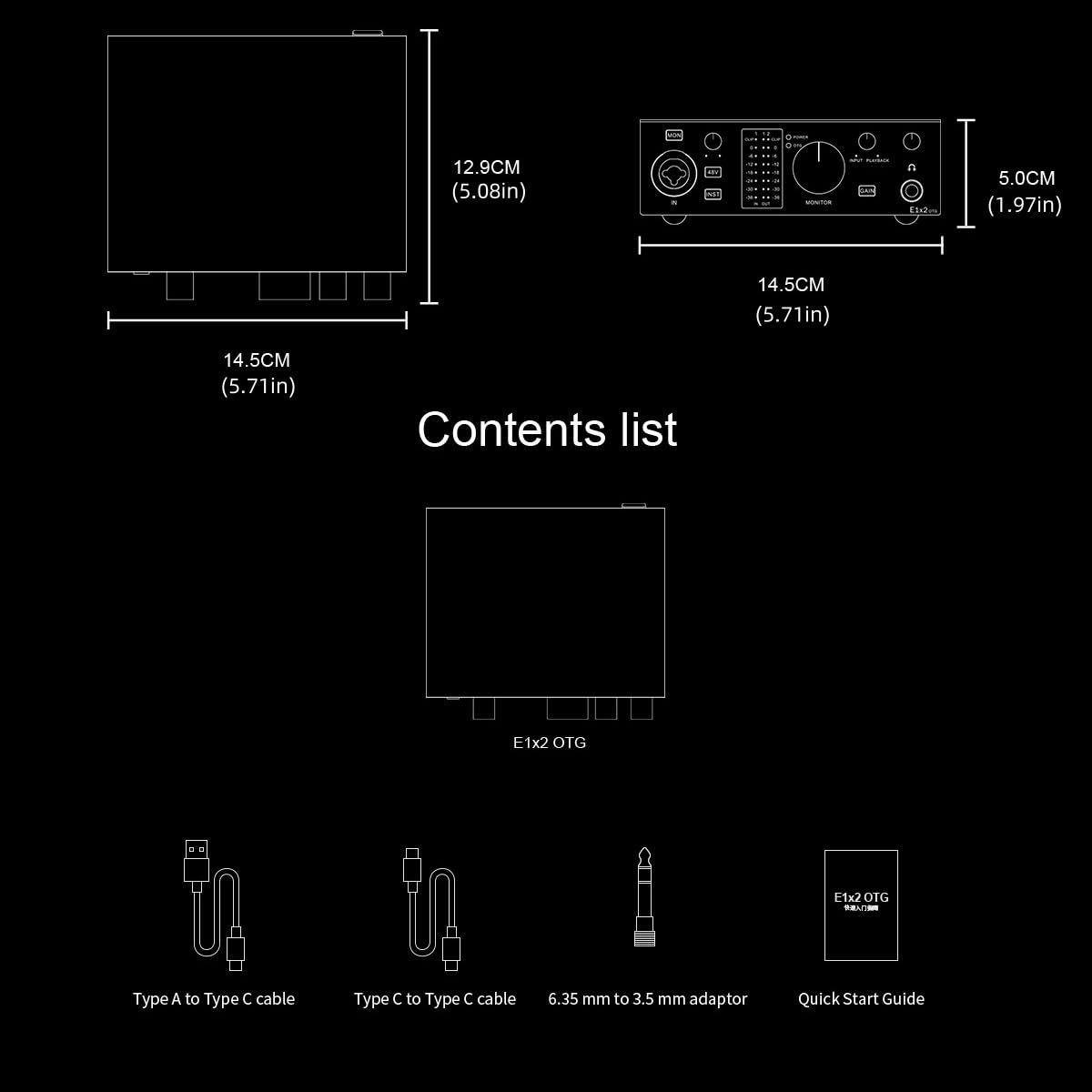 TOPPING E1X2 OTG USB Audio Interface | XLR Mic Preamp, 48V Phantom Power, 24bit/192kHz, 8 DAW/6 Loopback Channels, PC & Mobile Recording, Dual Livestream, Zero-Latency Mixer, High-Res Playback(Black)