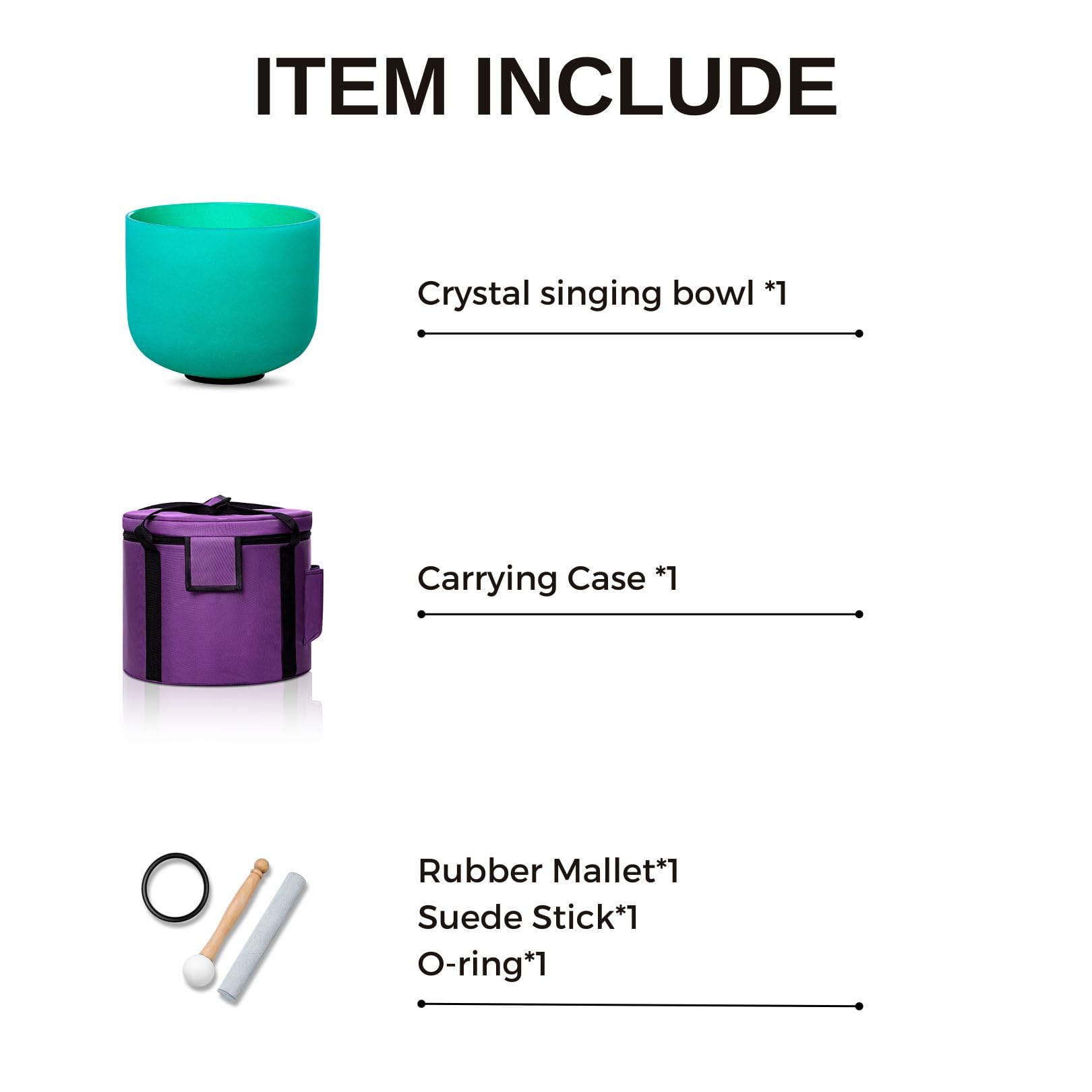 CALM CLANG 8 Inch Green F Note 432hz Heart Chakra Crystal Singing Bowl Healing with Carrying Case and Rubber Mallet Suede Strikers Oring