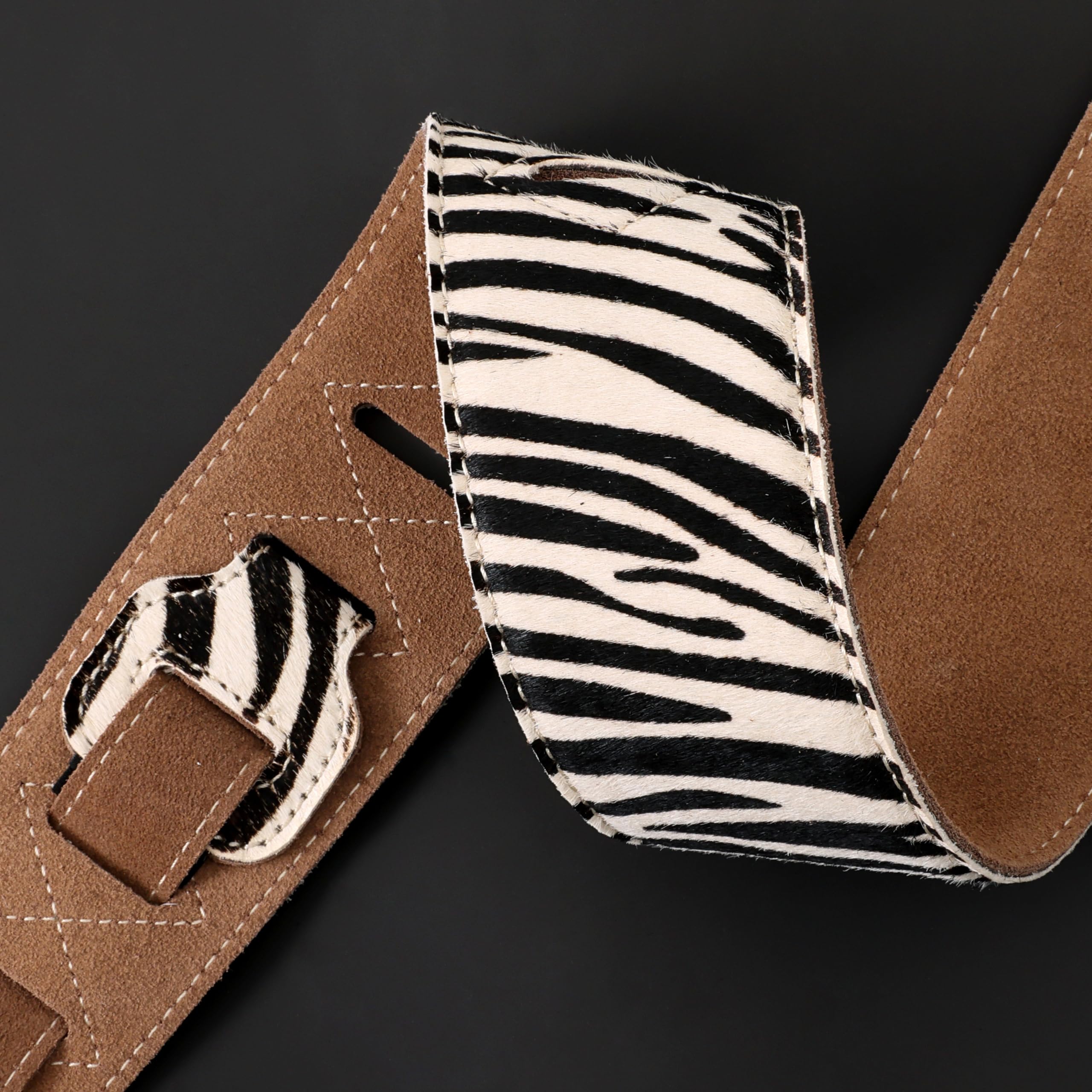 Nefelibata Guitar Strap 2.5″ Zebra print Horsehair Leather Guitar Straps with Foam Padding for Bass, Electric, and Acoustic Guitars