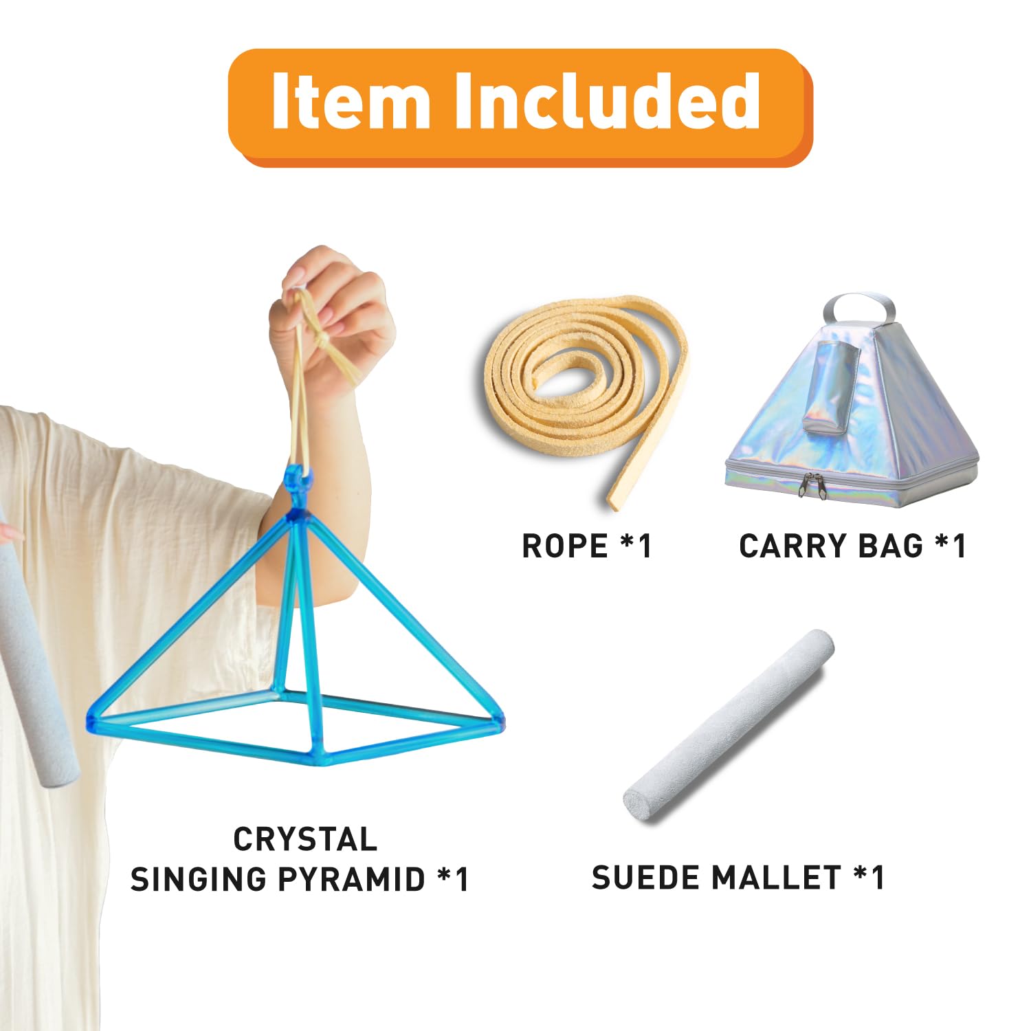 CVNC 12 Inch Quartz Crystal Singing Pyramid with Bag for Sound Healing