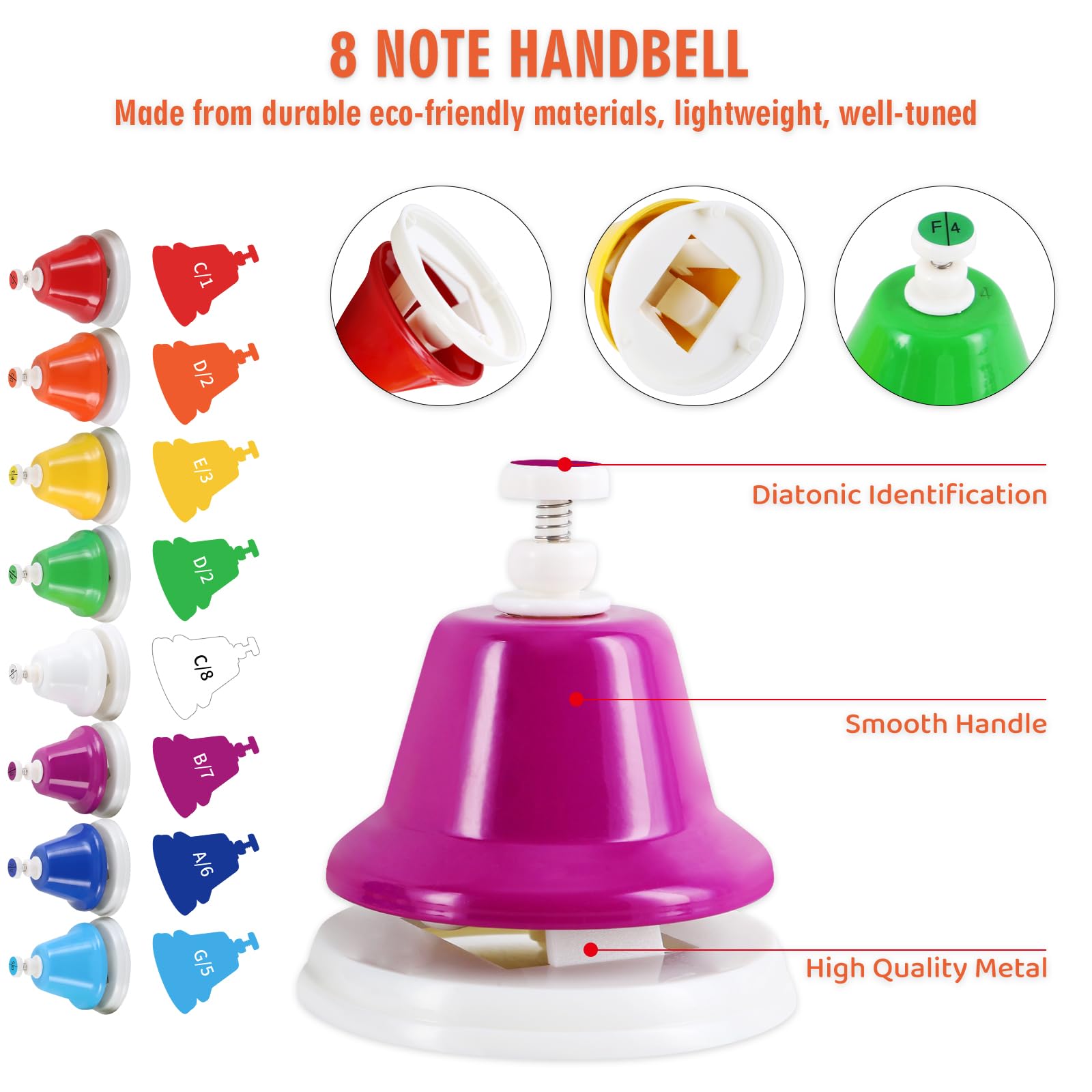 EASTROCK DeskBells 8 Note Handbells Set for Adults