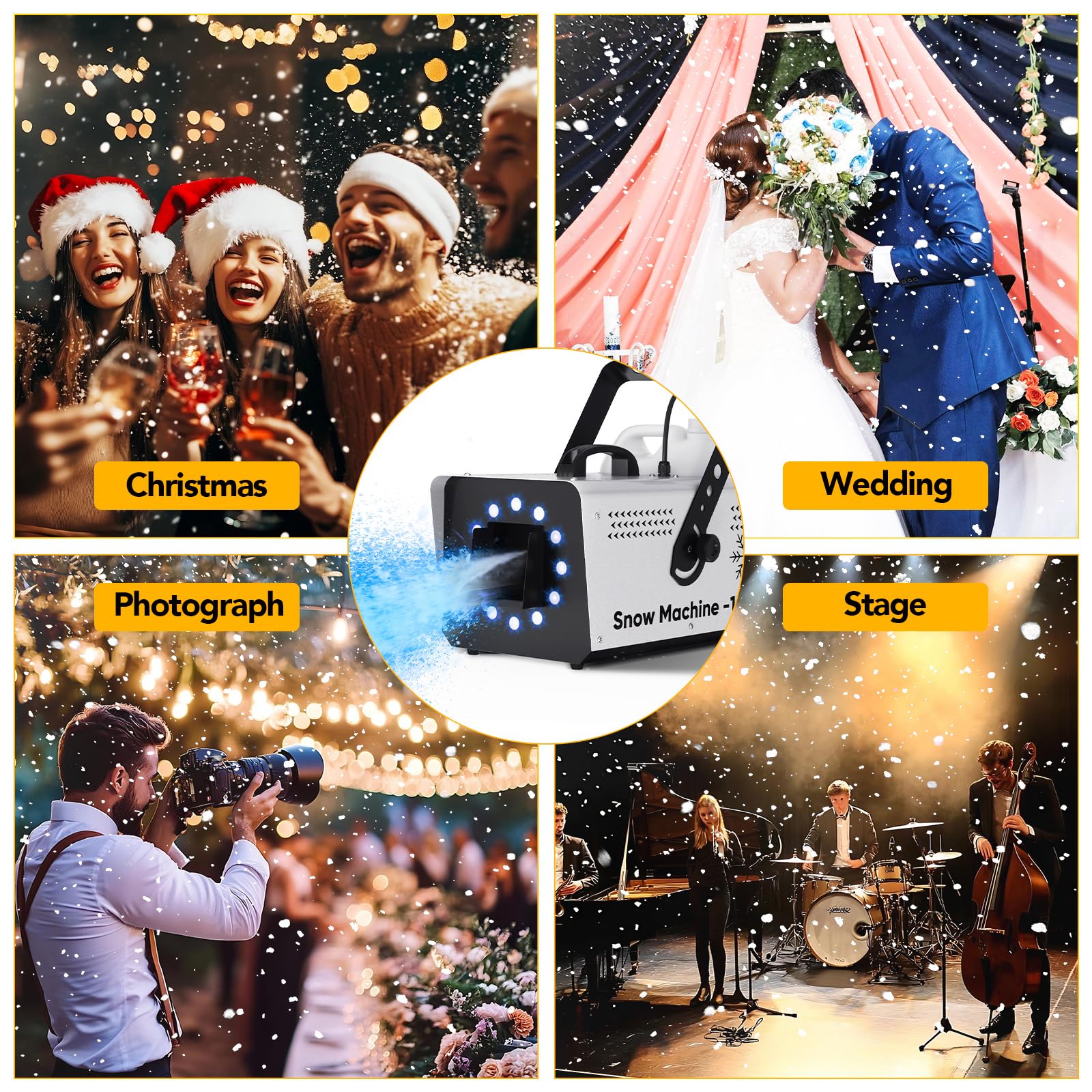 UPGREY 1500W Snow Machine for Outdoors and Indoors, Fake Snow Maker for Party with LED and Remote Controller