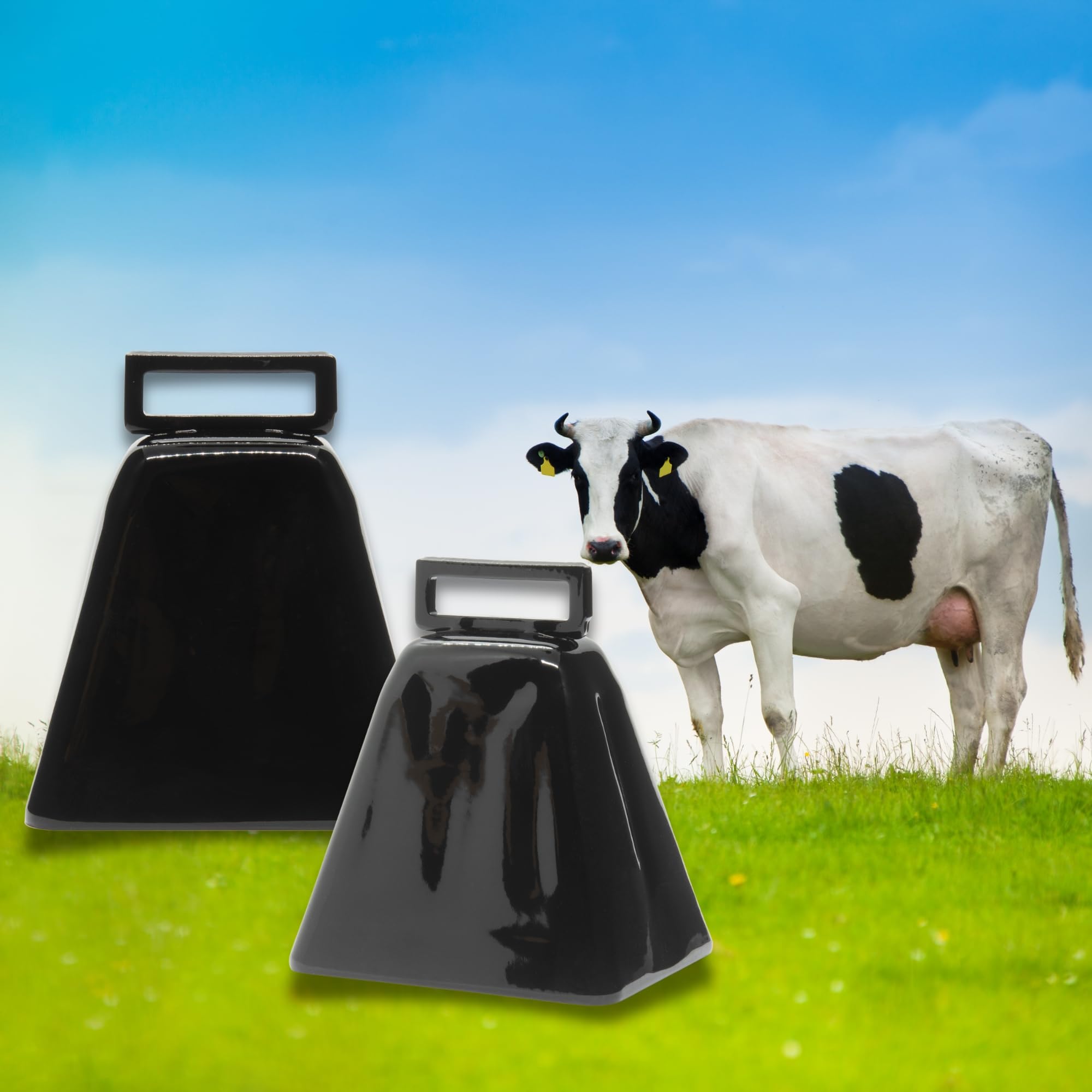 Bevin Bells Long Distance Cow Bells 10LD (Black) | Made from Steel | Loud Noise Makers | w/Black Strap Around The Handle | Made in USA