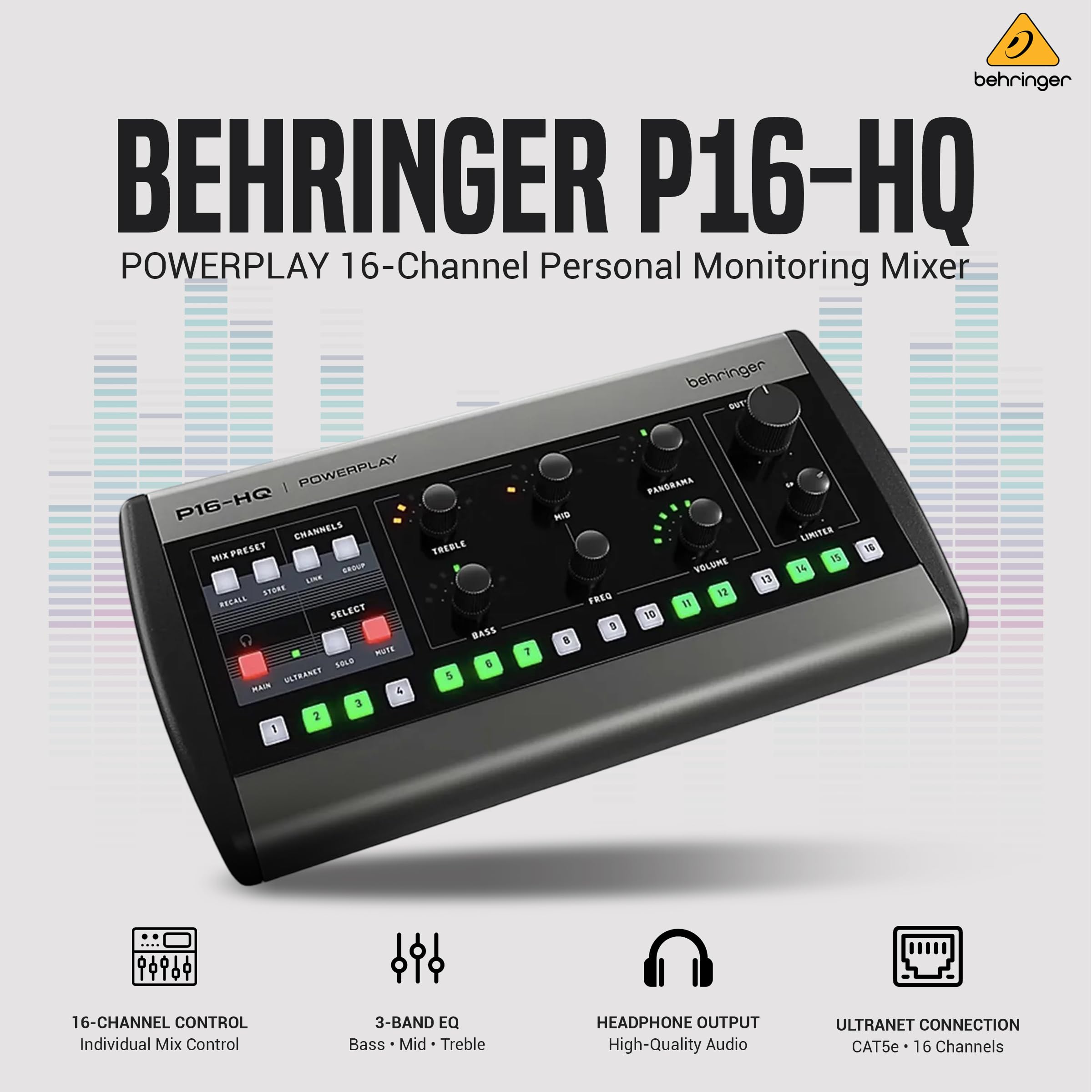Behringer P16-HQ POWERPLAY 16-Channel Personal Monitoring Mixer, Bundle With Mounting Bracket