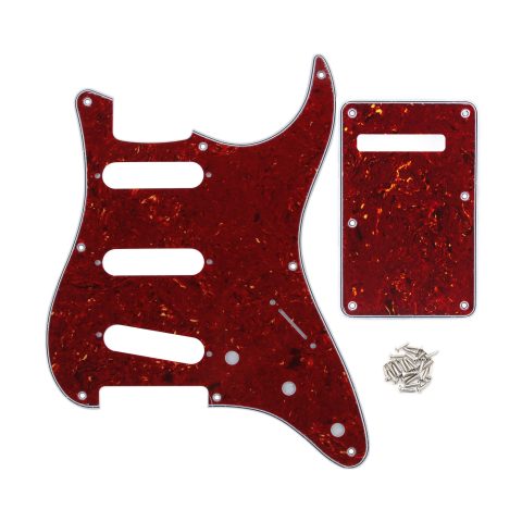 FLEOR SSS 8 Hole ST Pickguard Guitar Backplate Tremolo Cavity Cover with Screw for Vintage ST Style Guitar Parts, 4Ply Red Tortoise Shell