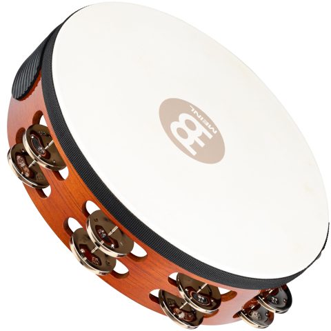 Meinl Percussion TAH2AB Traditional 10-Inch Wood Tambourine with Goat Skin Head and Steel Jingles, 2 Row
