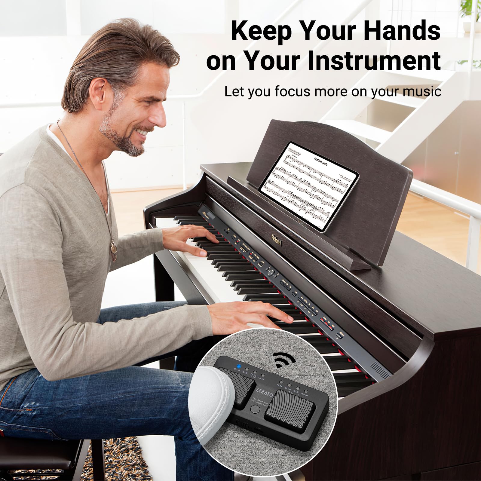 LEKATO Mini Wireless Bluetooth Page Turner Pedal, 7 Page Turning Modes