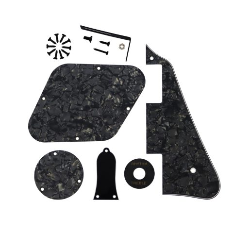 Phrilam Electric Guitar Pickguard Set for Gibson Les Paul, Black Pearl 4Ply