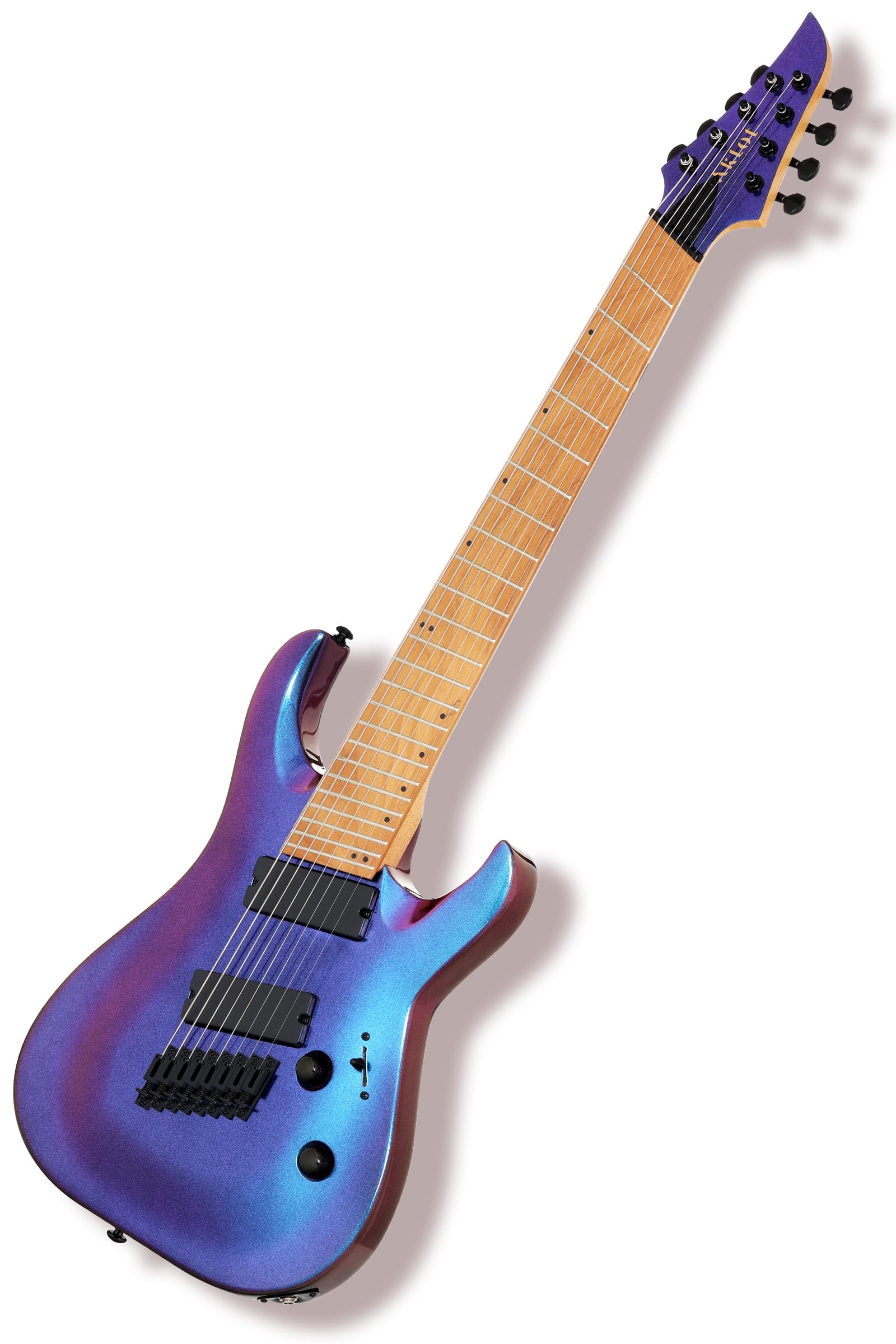 AKLOT Multi-Scale 7-String Electric Guitar: Roasted Maple Neck with String-Through Bridge Electric Guitars Kit with Okoume Body, HH Pickup, Gig Bag, Strap, Distortion Pedal, XRN-7 Yellow