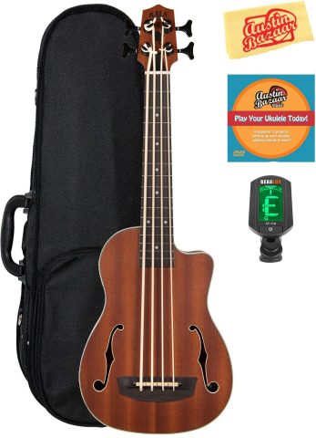 Kala U-BASS-JYMN-FS Journeyman U-Bass Acoustic-Electric Ukulele Bass Bundle with Hard Case, Tuner, Austin Bazaar Instructional DVD, and Polishing Cloth