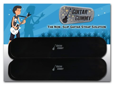 Guitar Gummy™ The ORIGINAL Guitar Strap Non Slip Grip Strip Pad; Prevent Neck Dive – SET of 4 PIECES; Large Black (Black)