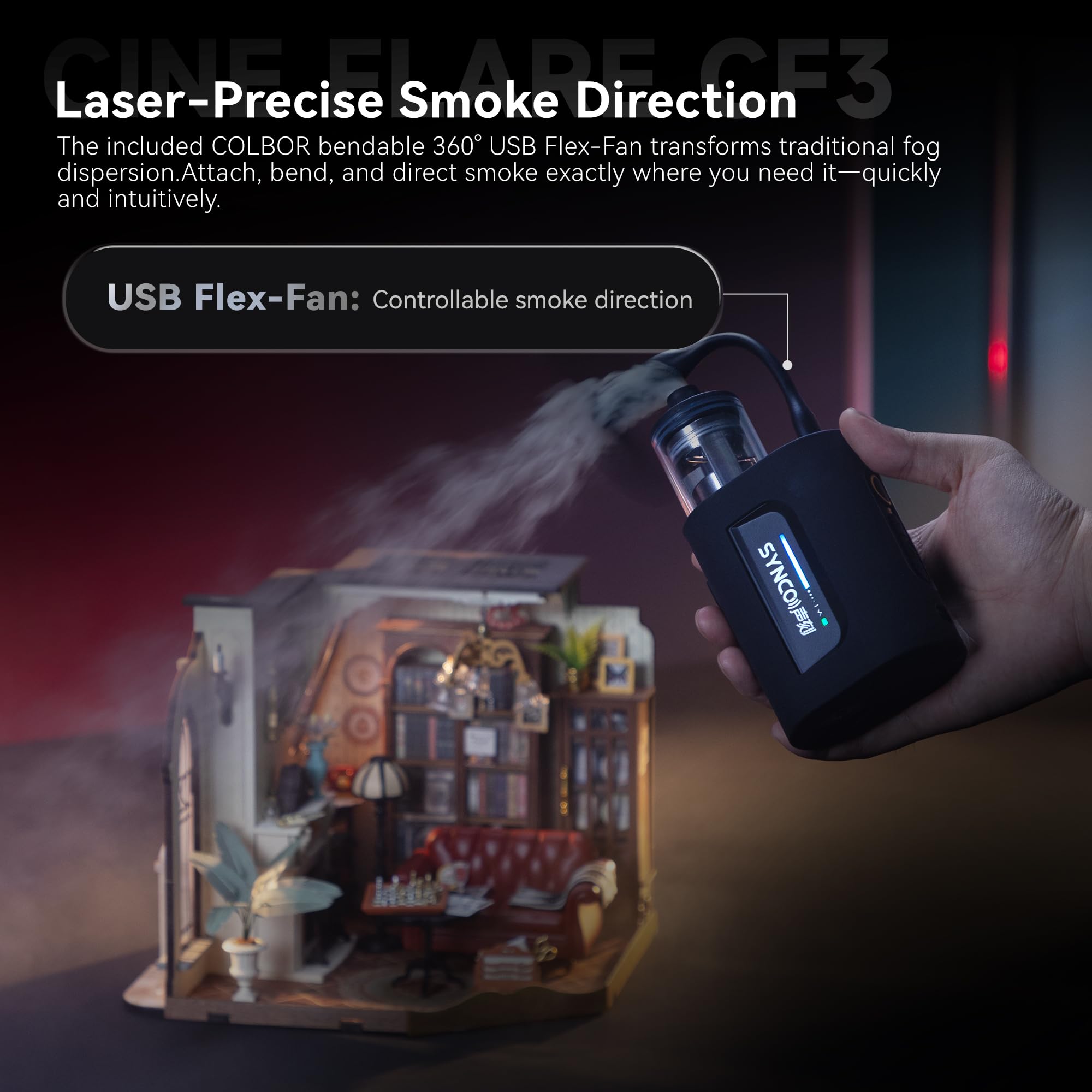 COLBOR Smoke Fog Machine Portable Cine Flare with Lights 25 Levels Density Wireless Remote Control Photography for Streaming,Parties,Weddings,Stage Includes External Flexible Tube
