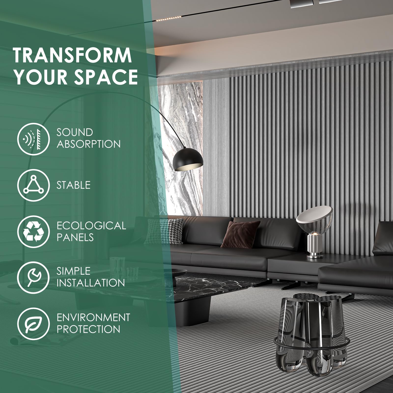 VallisCo 8-Piece Wood Slat Acoustic Panels for Stylish Interior Decor & Noise Reduction – 47.2″ x 7.87″ 3D Solid Wood Wall Panels for Ceiling and Wall, Covers 20.66 Sq Ft, Walnut
