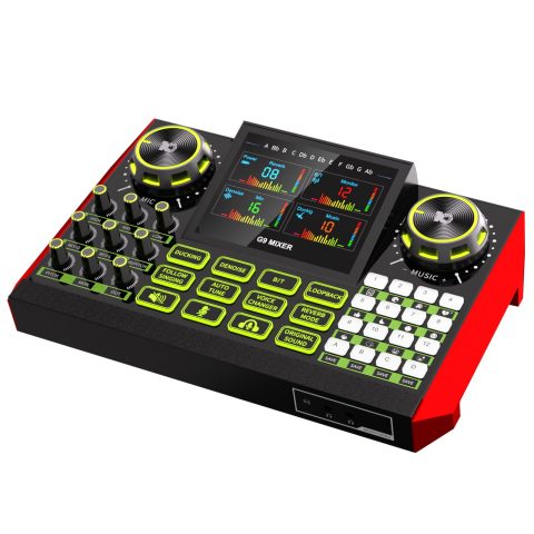 Audio mixer, suitable for live streaming, singing, and gaming on computer/phone; soundboard for 3.5mm condenser microphone; podcast mixer with live sound card, noise reduction, and one-touch mute