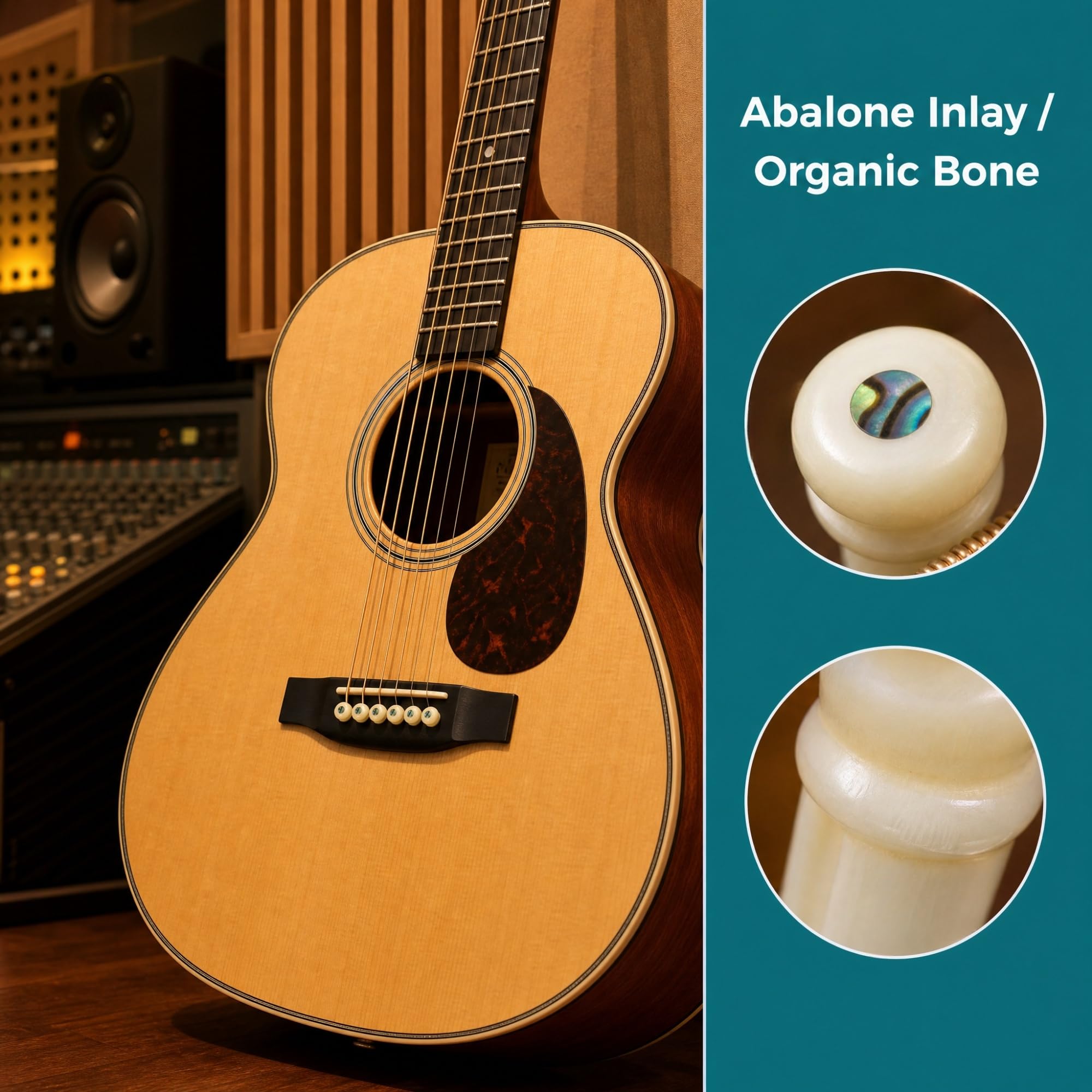 Miwayer Guitar Bone Bridge Pins Real Bone Unbleached Vintage Style Replacement Parts for 6 & 12 String Acoustic Guitar (Unbleached Small Abalone Dot)