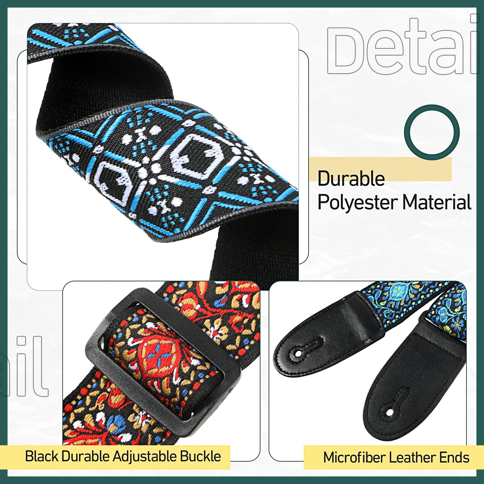 Fiada 4 Pcs Guitar Straps Electric Bass Acoustic Cotton Guitar Straps Adjustable for Musical Instrument Gift(Blue, Red,Flower Style)