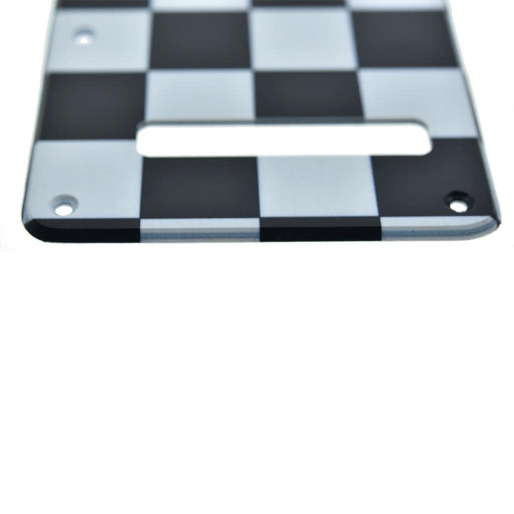 KAISH ST/Strat Style Standard Guitar Back Plate ST Tremolo Trem Cover for USA Strat/Stratocaster Black/White Grid