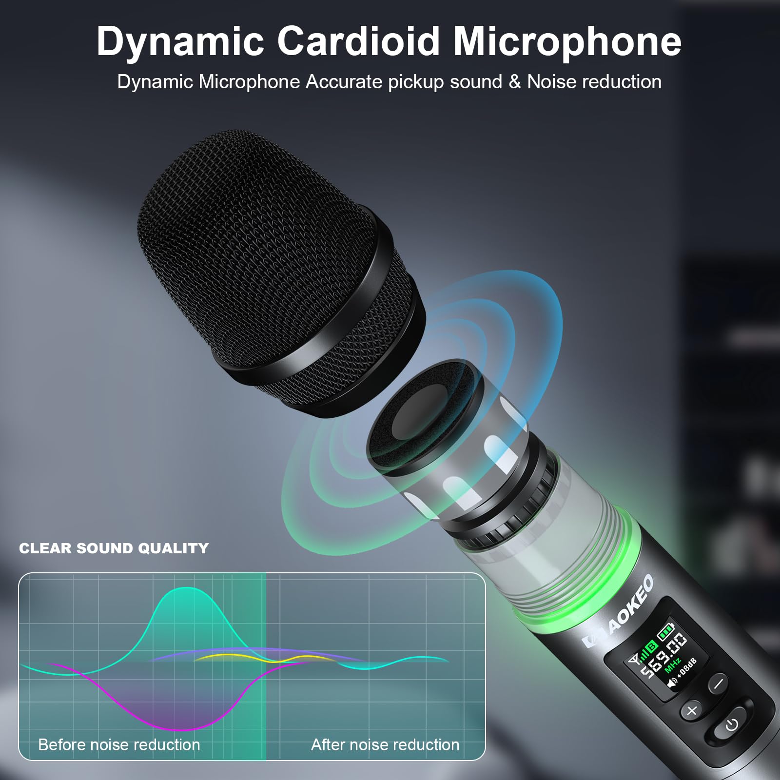 Aokeo Wireless Microphone, AK-22P Metal Wireless Mic Set with Case, Handheld Cordless Dynamic Microphones for Singing, Karaoke, Church, DJ, 130ft Range