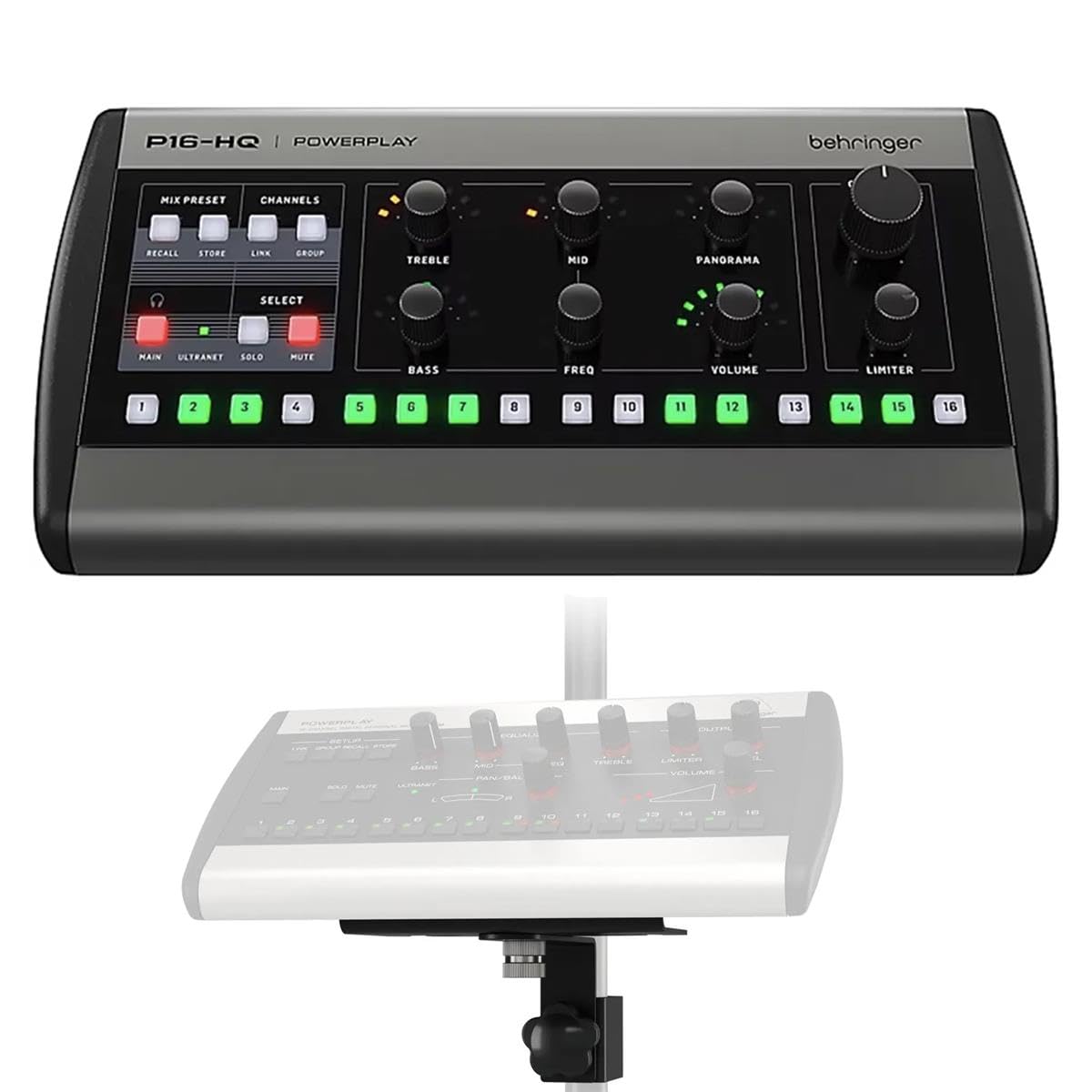 Behringer P16-HQ POWERPLAY 16-Channel Personal Monitoring Mixer, Bundle With Mounting Bracket
