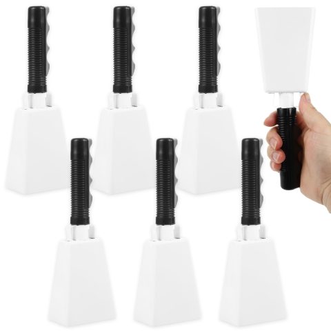 CertBuy 9 Inch Cowbell, 6 Pack White Steel Cowbells with Handle, Loud Handheld Noise Makers for Football Games, Sporting Events, Cheering & Percussion Instruments