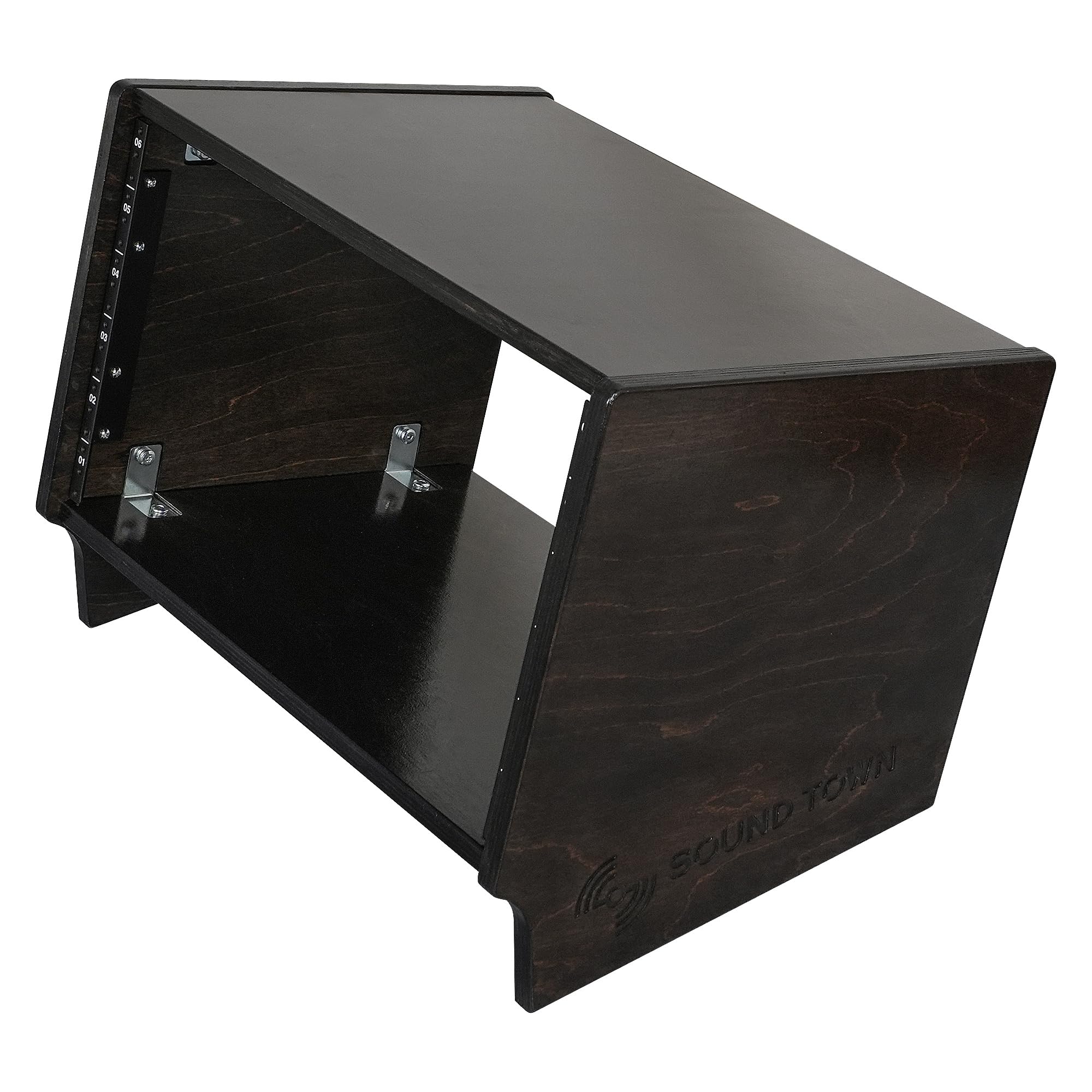 Sound Town DIY 6U Slanted Desktop Turret Studio Rack for Home Studio and Recording Room, Baltic Birch Plywood, Black Espresso (SDRK-6SLD)