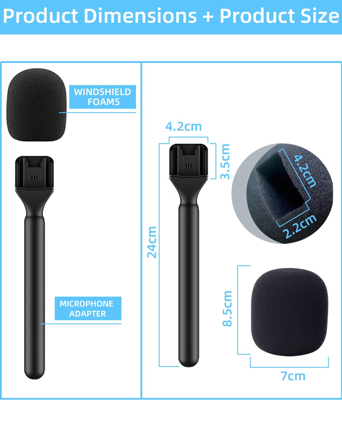 Mic Handle, Microphone Holder for DJI/DJI Mini, Rode Wireless GO, Hollyland Lark/Lavalier, Handheld Adaptor for Wireless Interview Mic, for Vlogging, Interview, Podcast, Reports (1 pack)