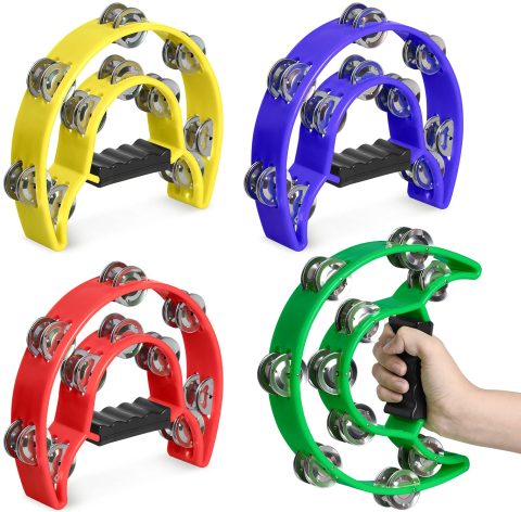 YEUIKERR 4 Pack 9 inch Half Moon Tambourines for Adults Church, Multicolor