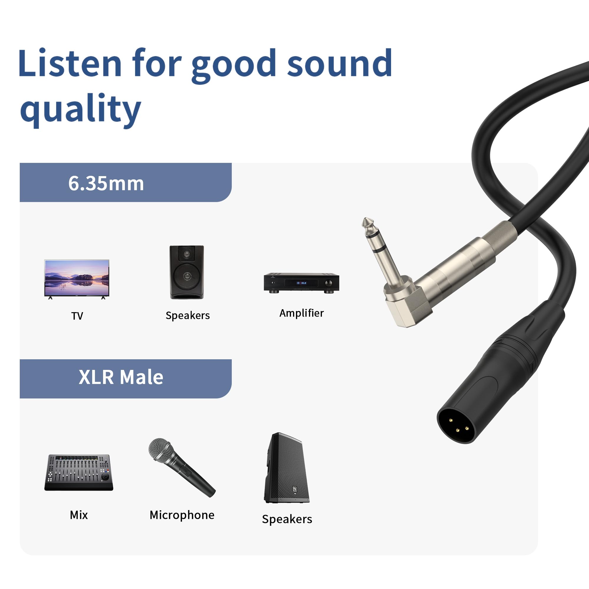 Seefeful Right Angle 6.35mm TRS to XLR Male,(1.5FT 2Pack) Right Angle 1/4″ TRS to XLR 3Pin Male,for Speakers, Stage, DJ and More