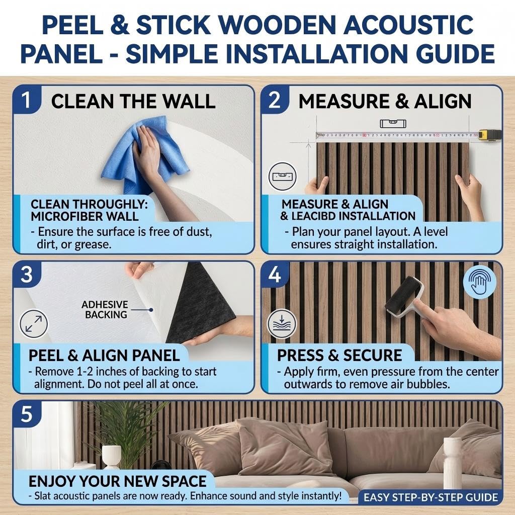 AKK-Star Wood Slat Acoustic Panels, 3D Textured Noise Reduction Wall Panels – Self-Adhesive Soundproof for Living Room, Studio, Office, 4# Walnut(4 Packs, 47.2″x23.6″, 31 Sq. Ft.)
