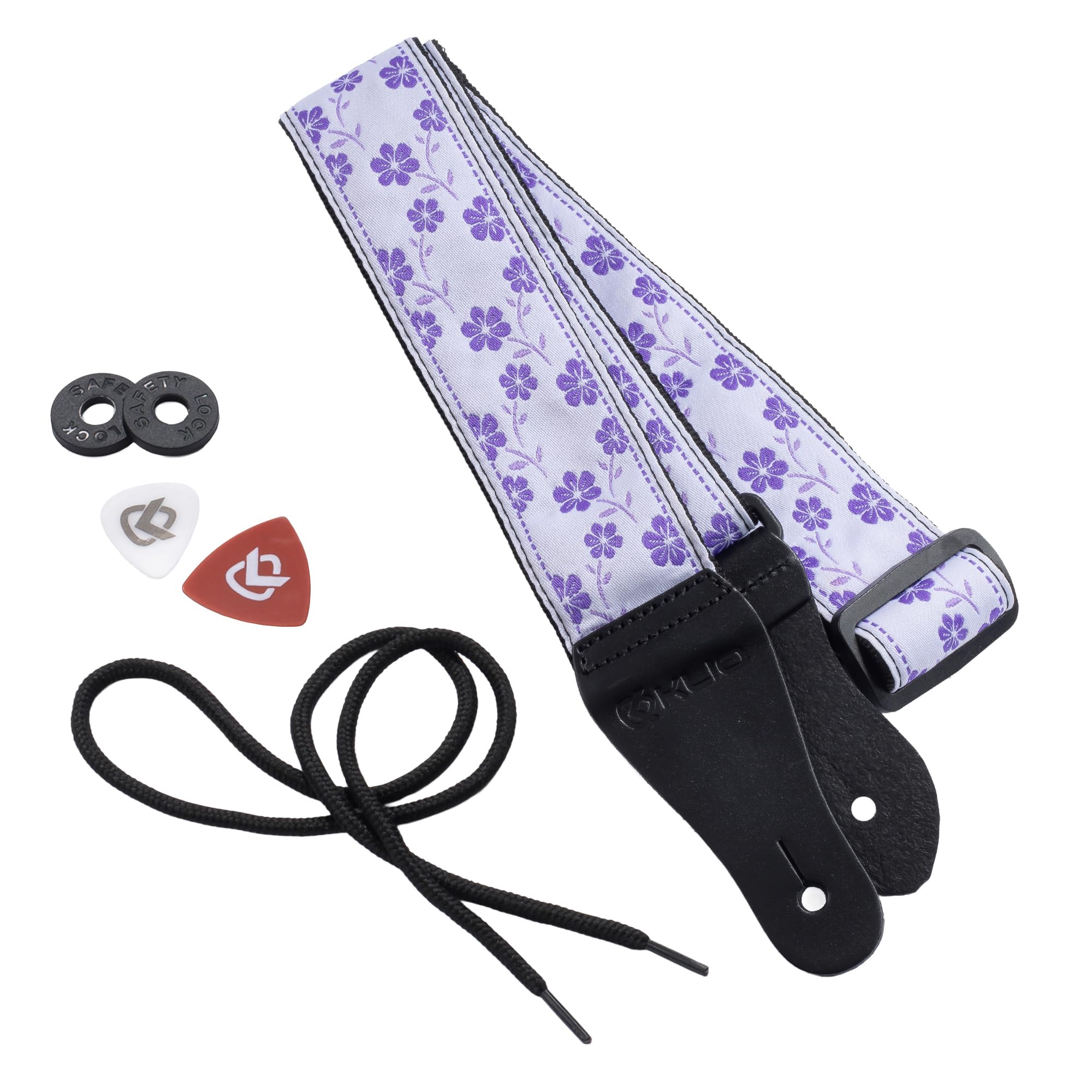 KLIQ Vintage Woven Guitar Strap for Acoustic and Electric Guitar, Lavender Wildflower